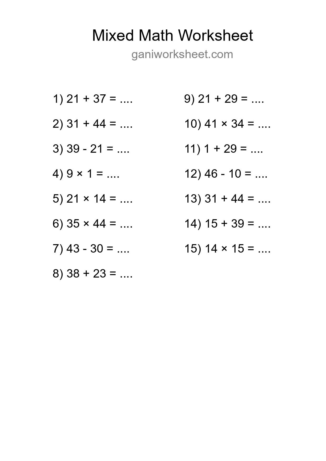 Printable Mixed Operations Worksheet for Grade 3