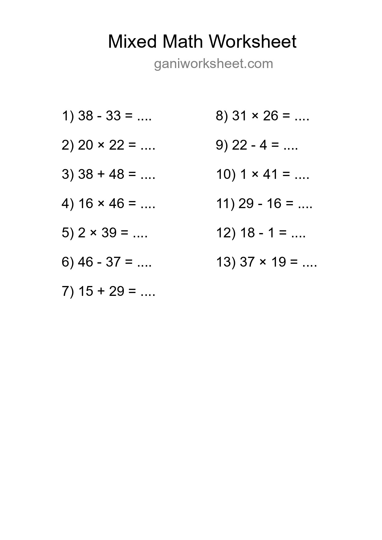 Printable Mixed Operations Worksheet for Grade 3