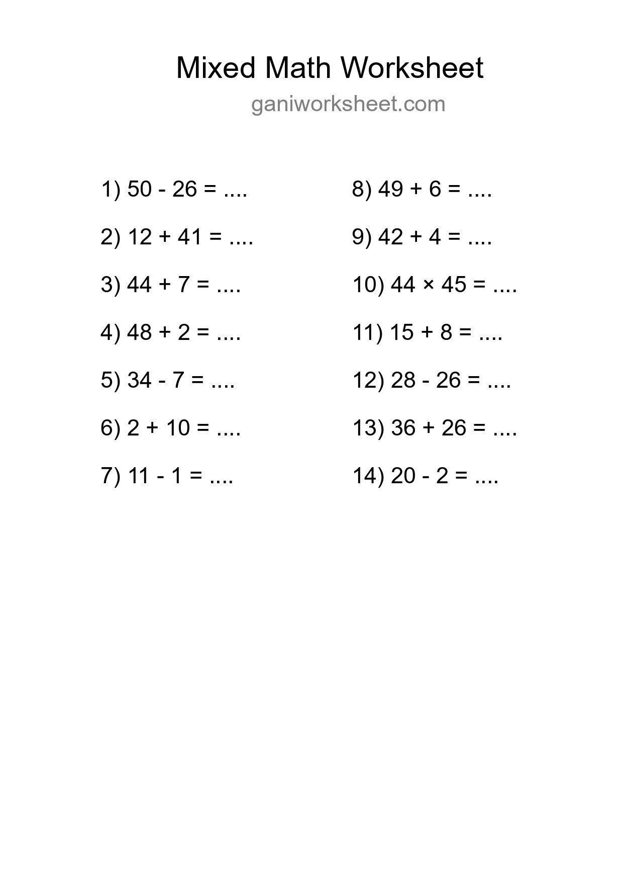Printable Mixed Operations Worksheet for Grade 3