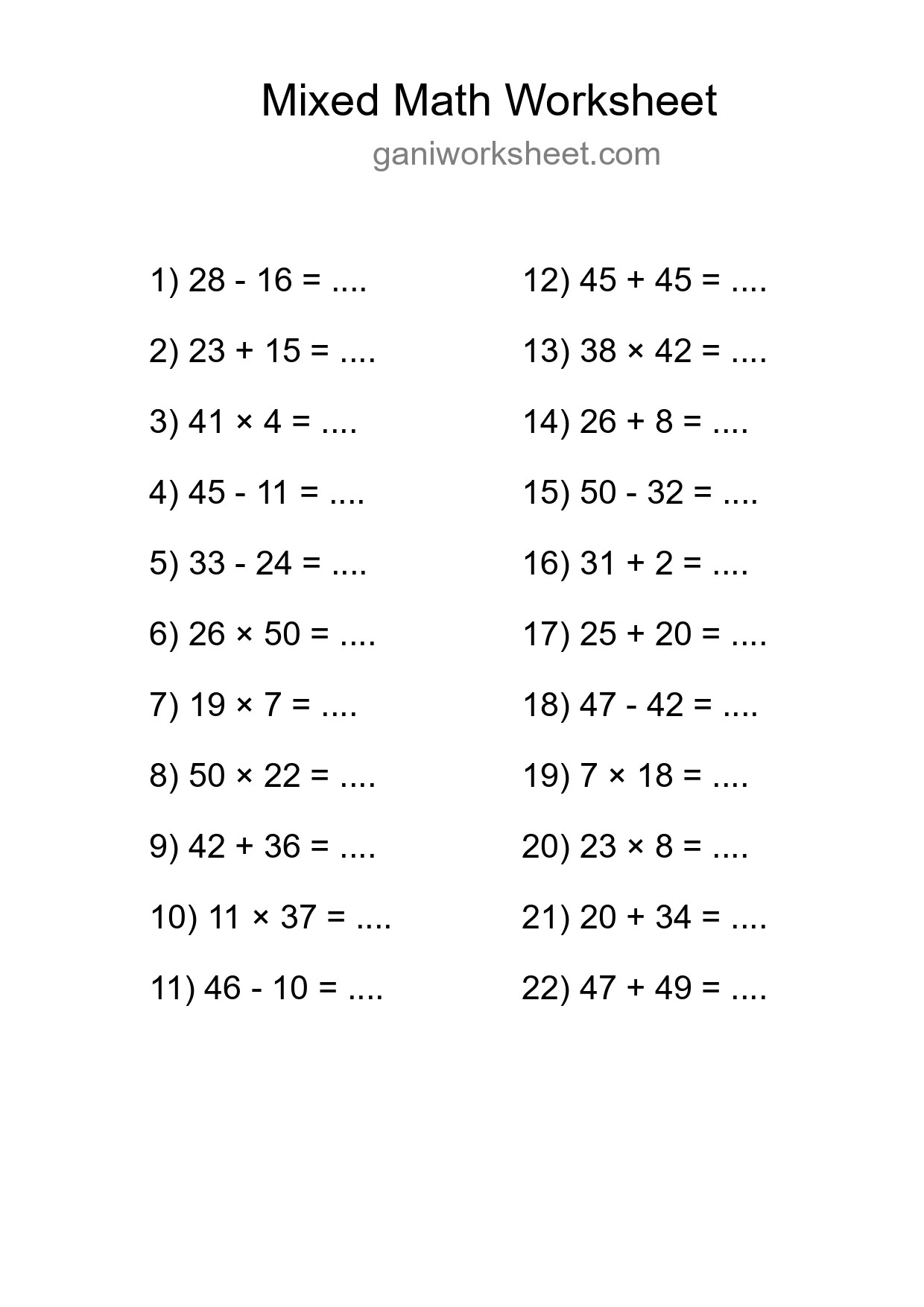 Printable Mixed Operations Worksheet for Grade 3