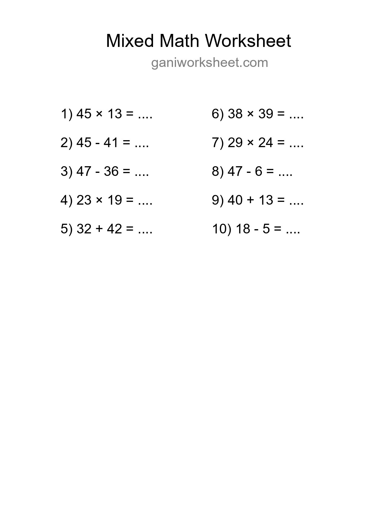Printable Mixed Operations Worksheet for Grade 3