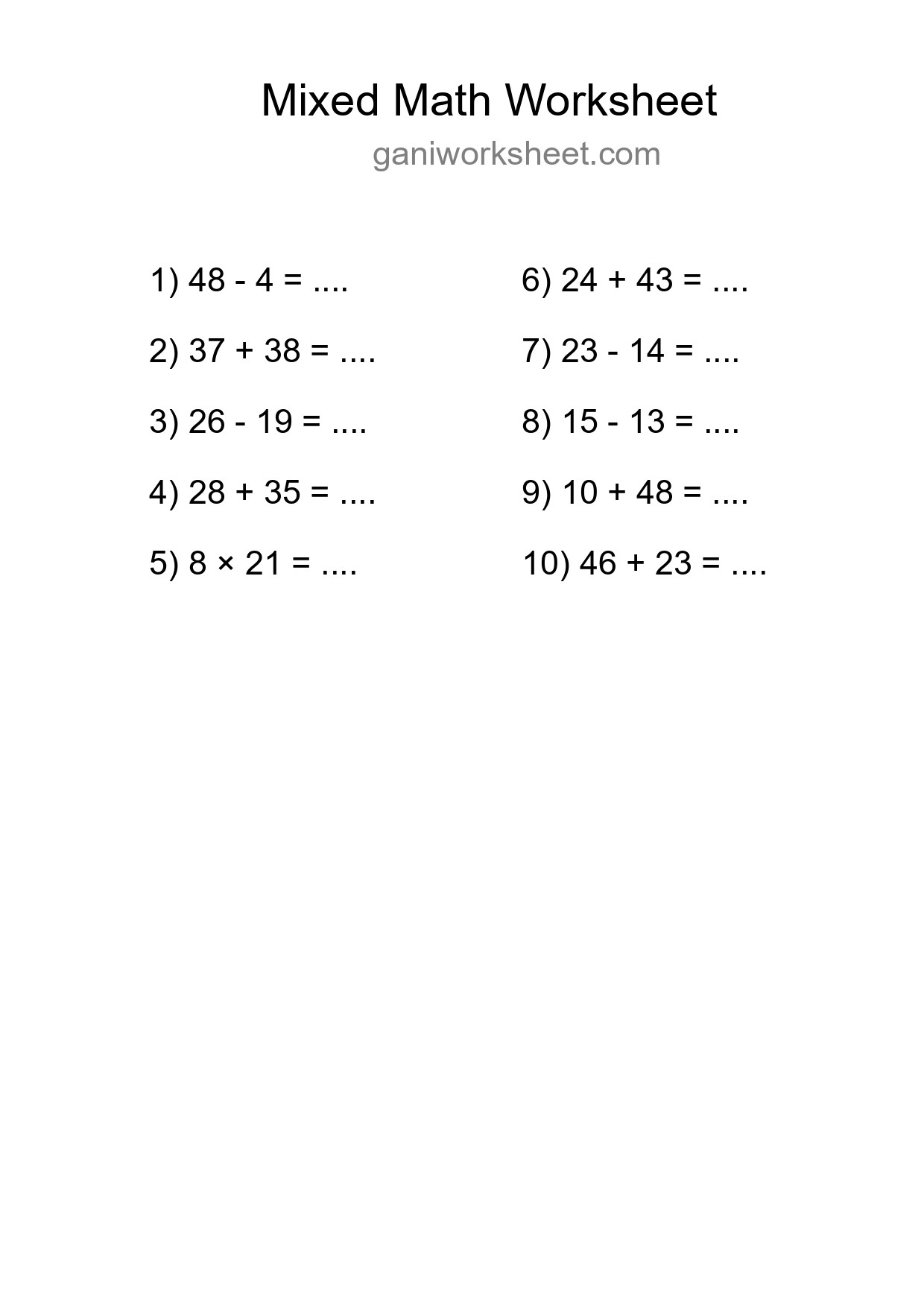 Printable Mixed Operations Worksheet for Grade 3