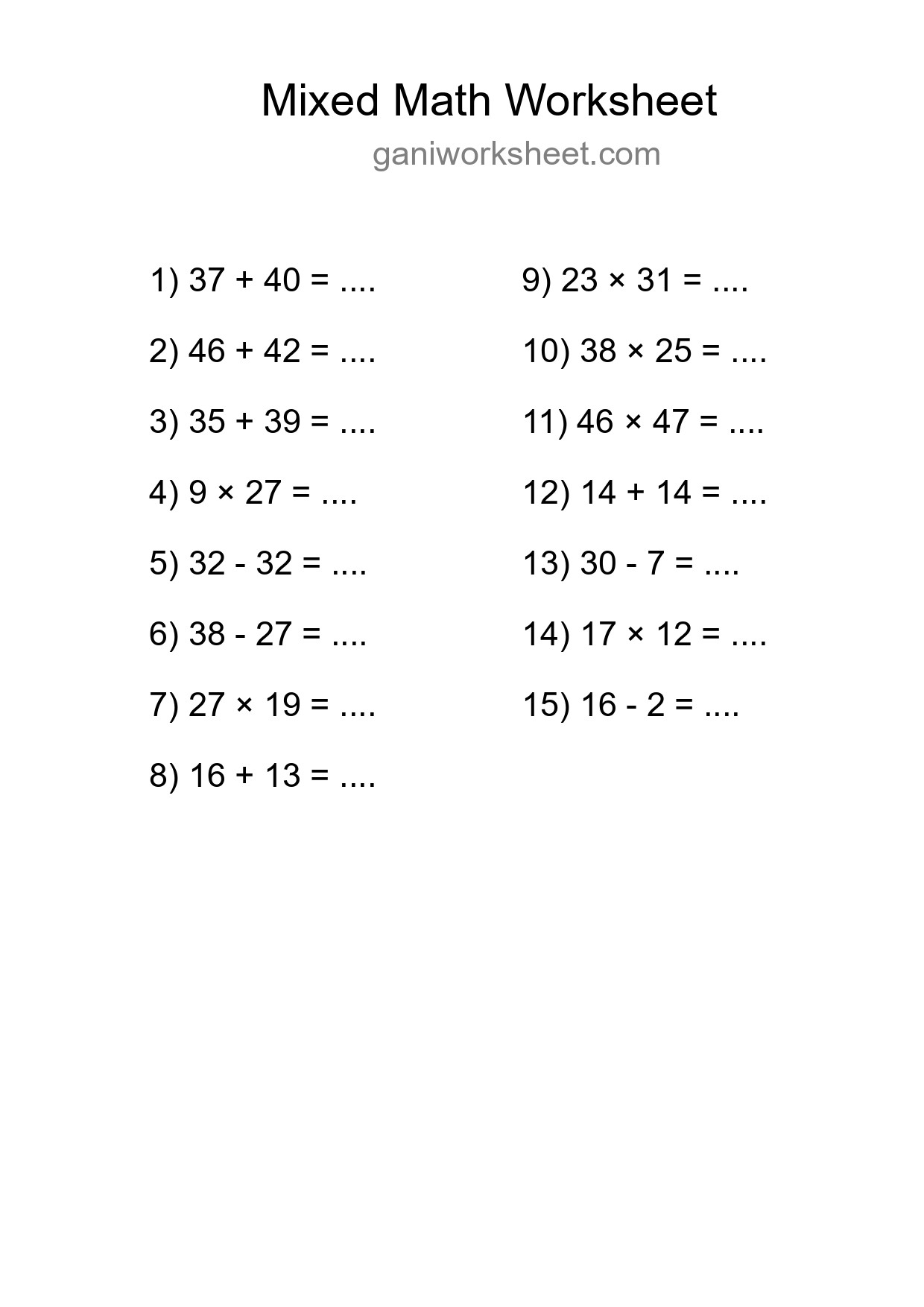 Printable Mixed Operations Worksheet for Grade 3