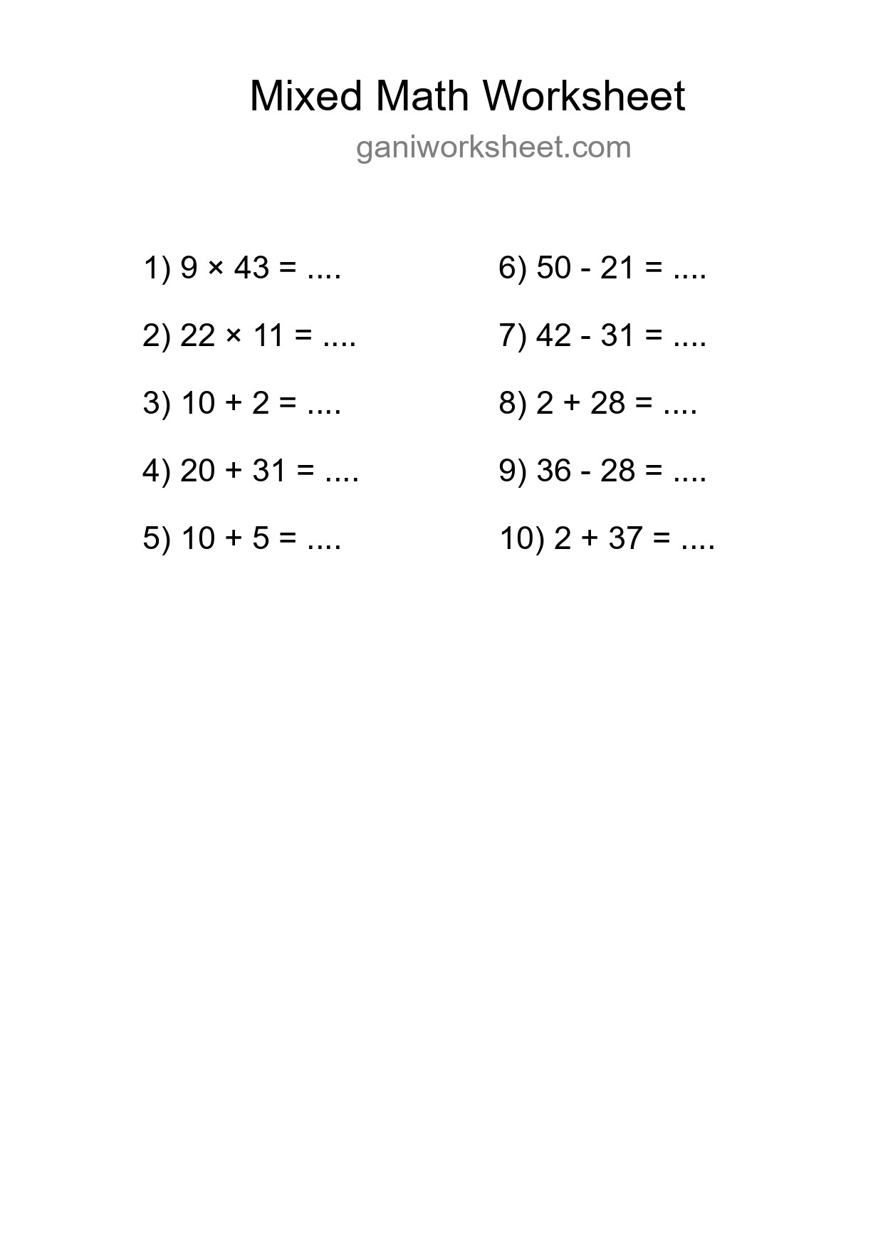 Printable Mixed Operations Worksheet for Grade 3