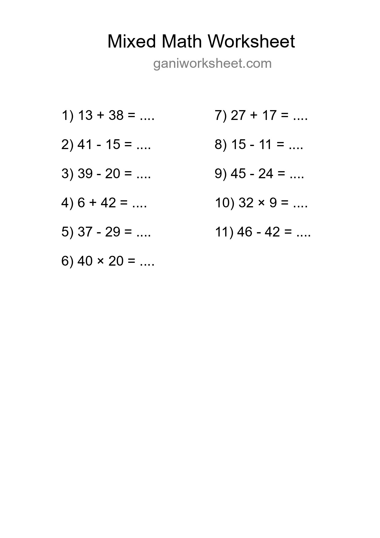 Printable Mixed Operations Worksheet for Grade 3