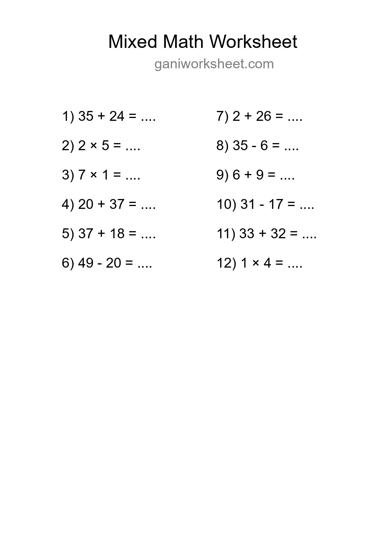 Printable Mixed Operations Worksheet for Grade 3