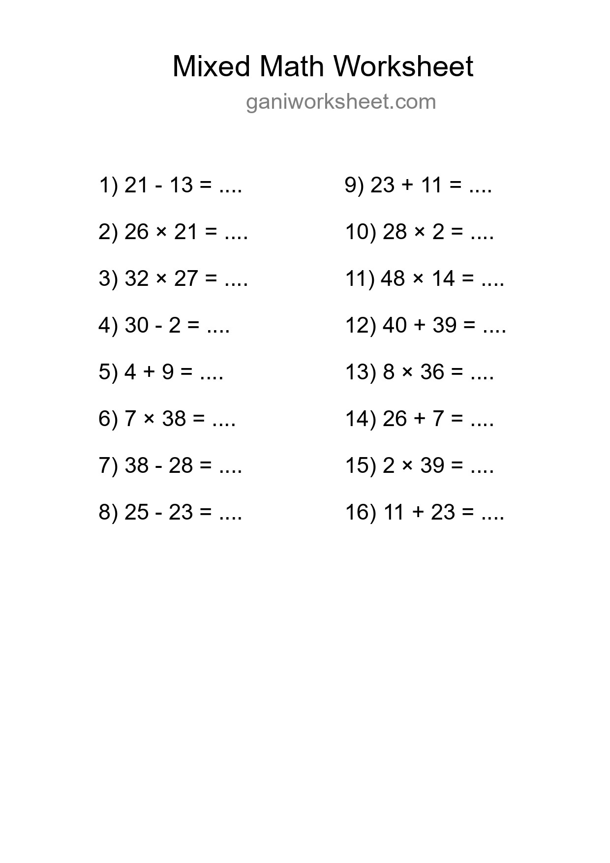Printable Mixed Operations Worksheet for Grade 3