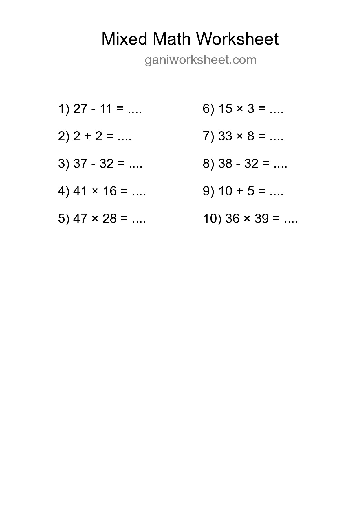 Printable Mixed Operations Worksheet for Grade 3
