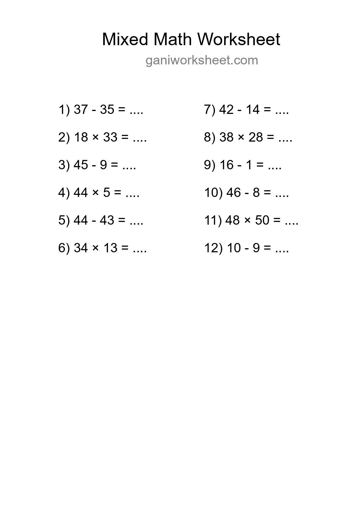 Printable Mixed Operations Worksheet for Grade 3