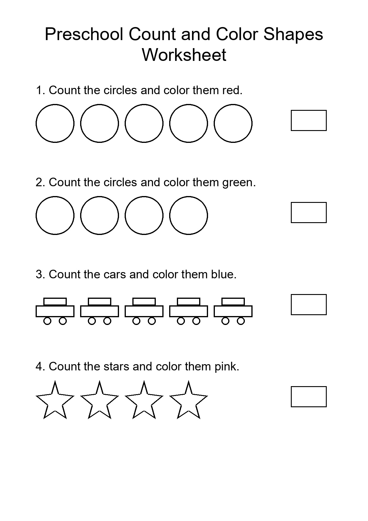 Preschool Count and Color Shapes Worksheet