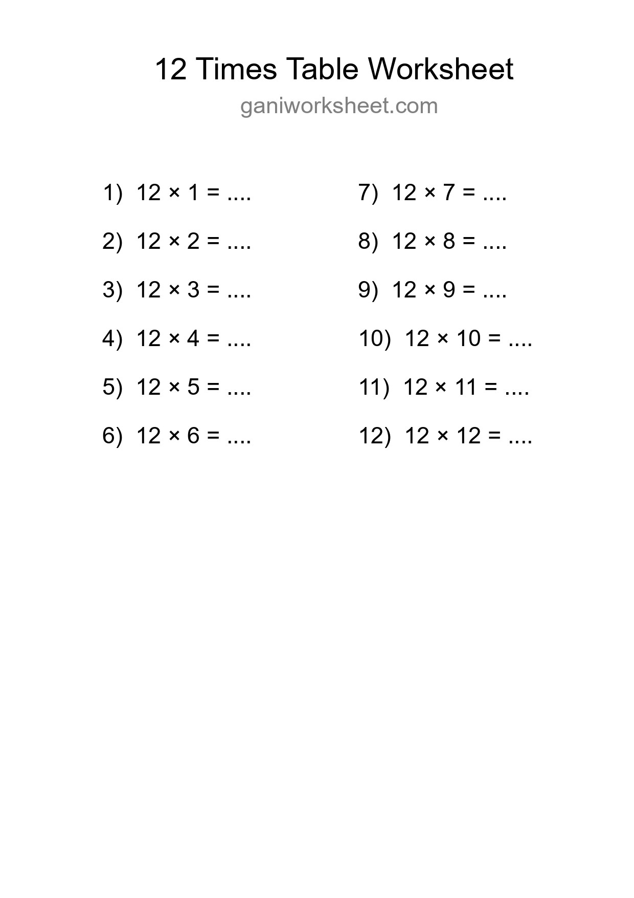 Printable 12 Times Table Worksheet For Grade 4 - Part 979