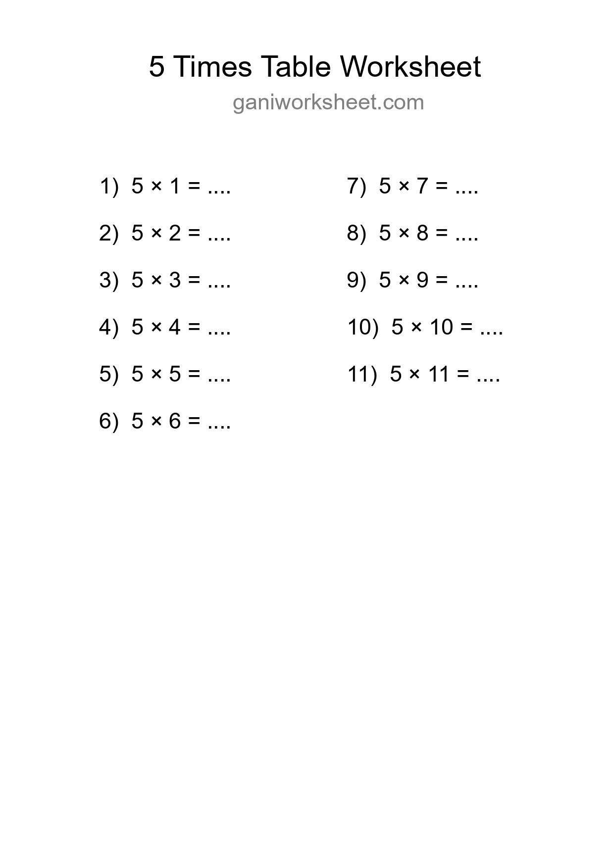 Printable 5 Times Table Worksheet For Grade 2 - Part 1209