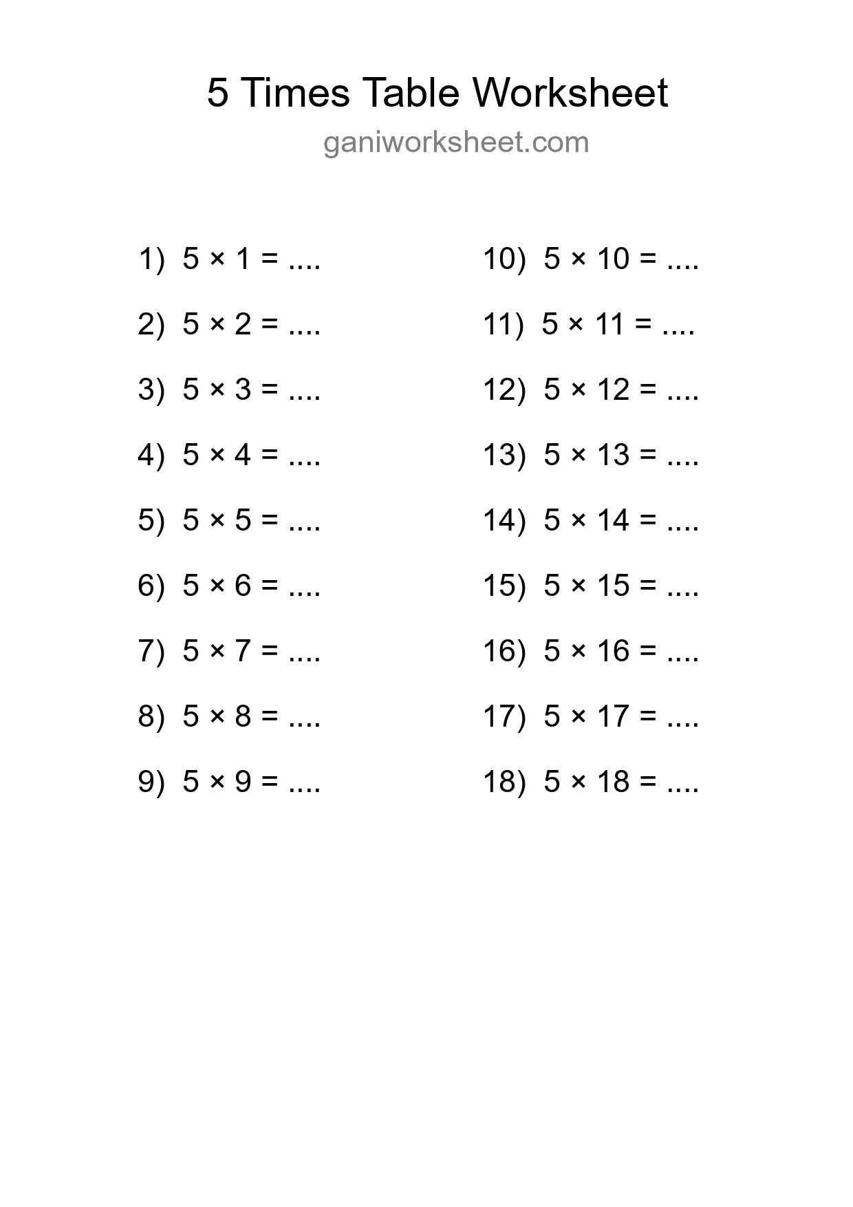 Printable 5 Times Table Worksheet For Grade 2 - Part 929
