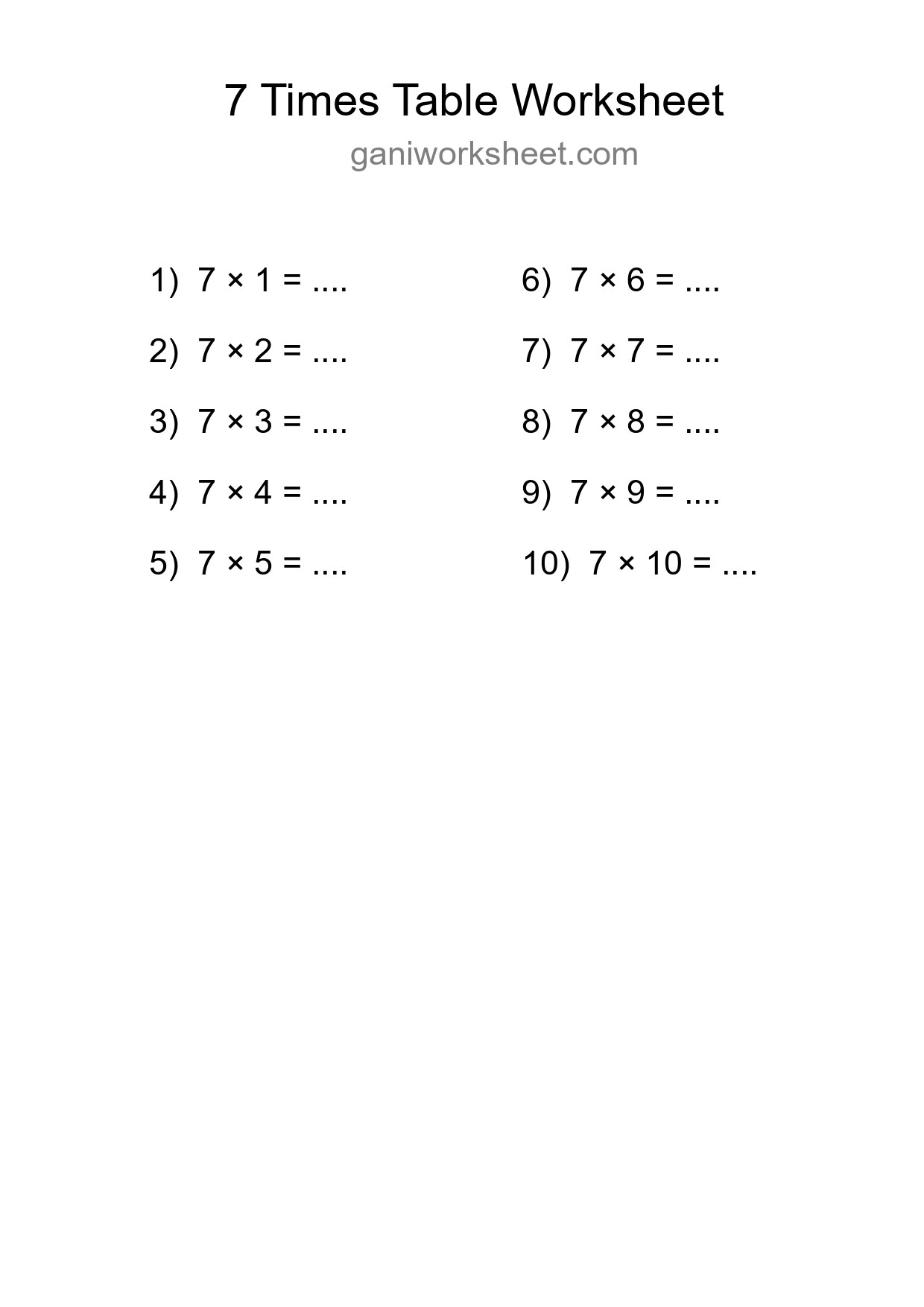 Printable 7 Times Table Worksheet For Grade 3 - Part 1249