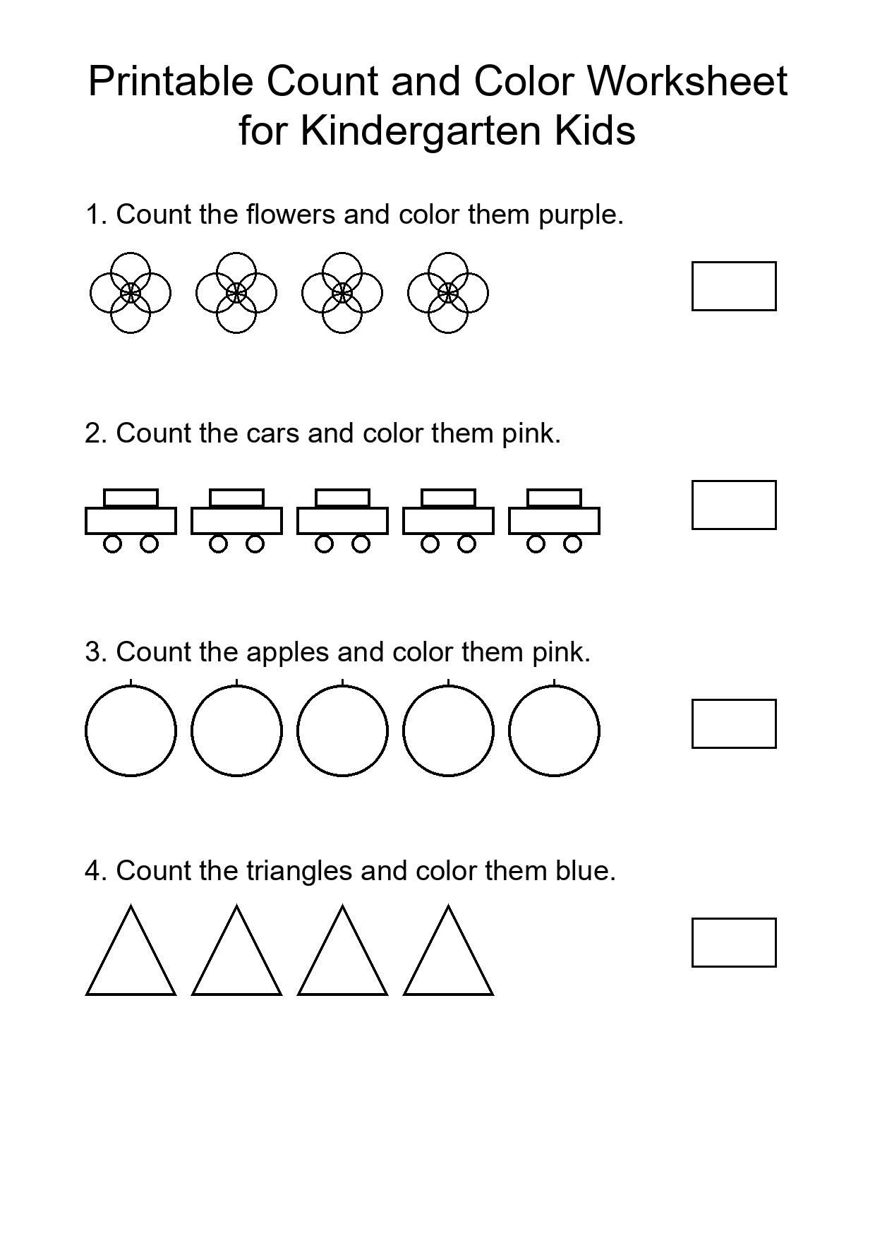 Printable Count and Color Worksheet for Kindergarten Kids