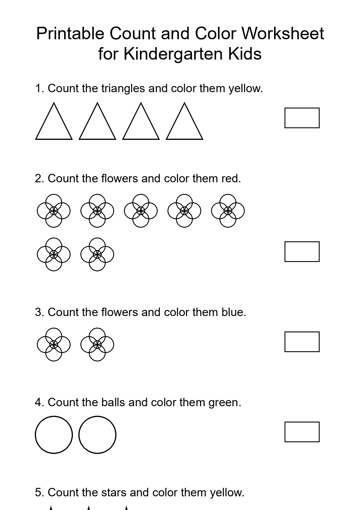 Printable Count and Color Worksheet for Kindergarten Kids