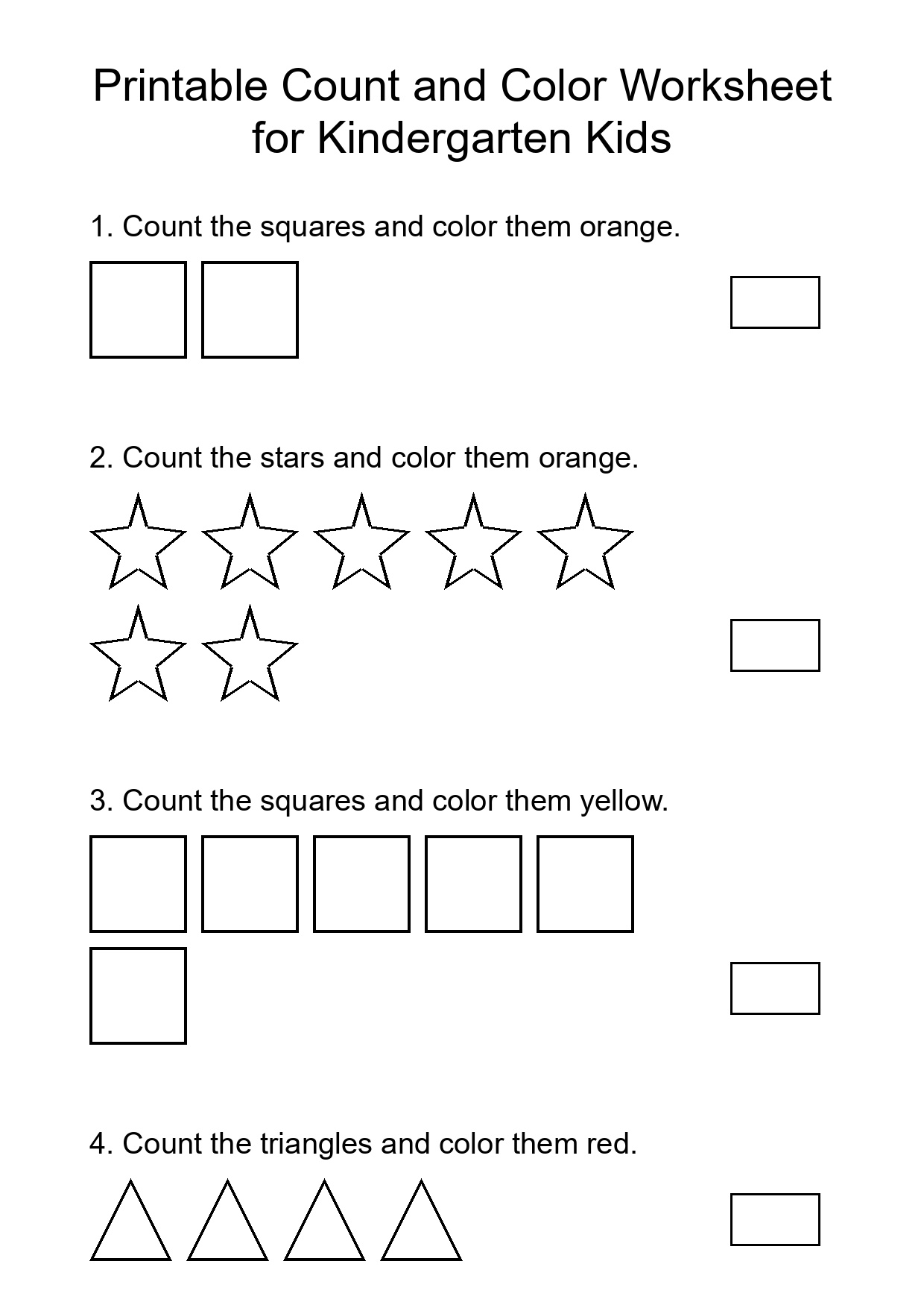 Printable Count and Color Worksheet for Kindergarten Kids