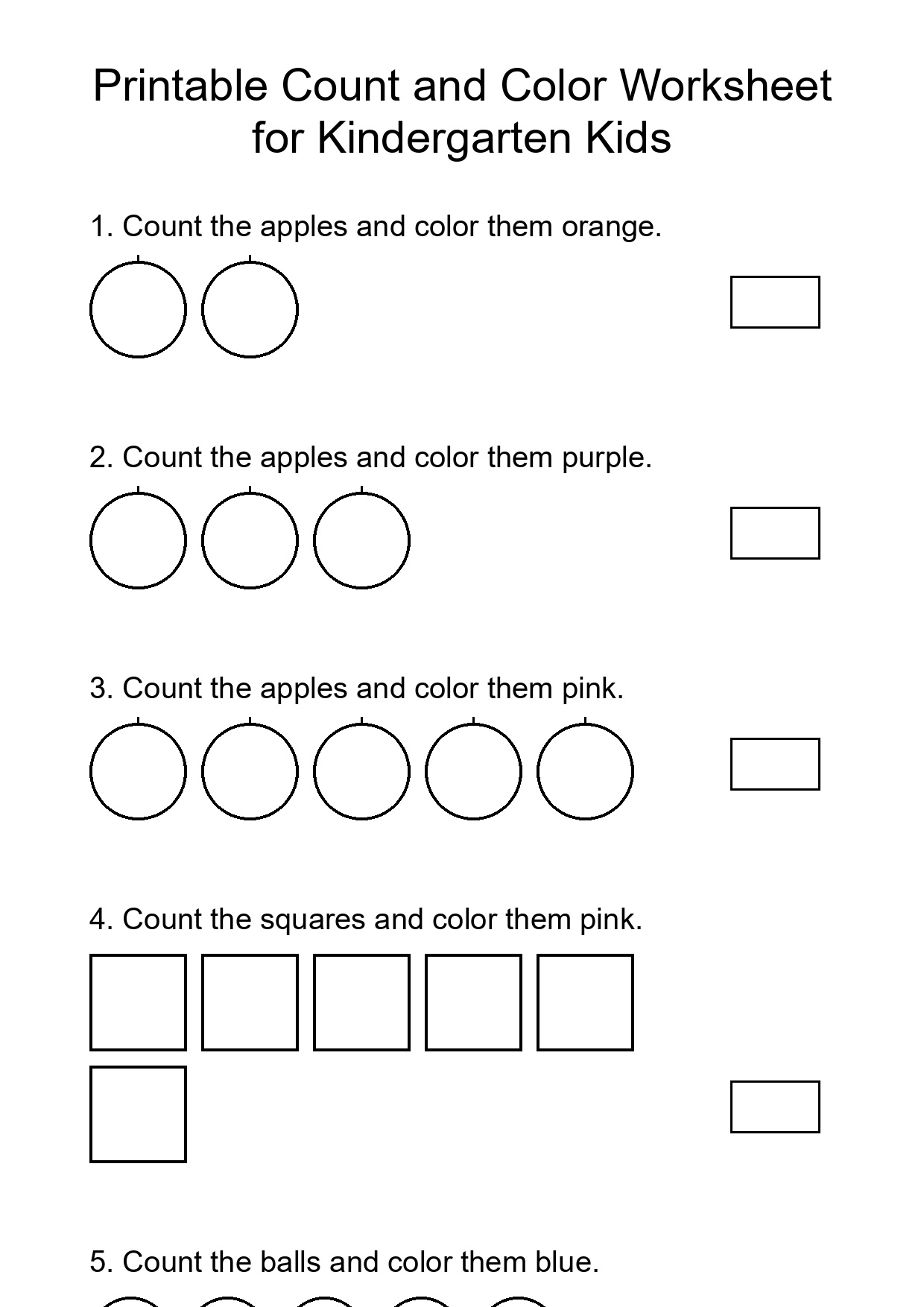 Printable Count and Color Worksheet for Kindergarten Kids