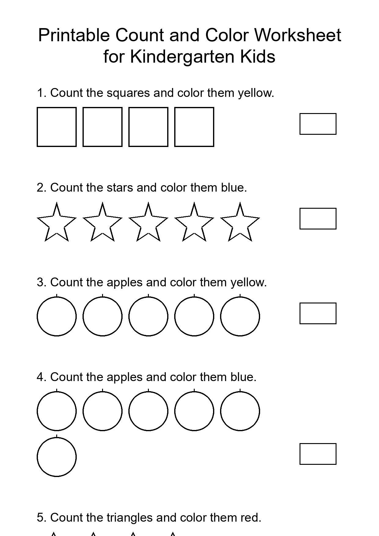 Printable Count and Color Worksheet for Kindergarten Kids