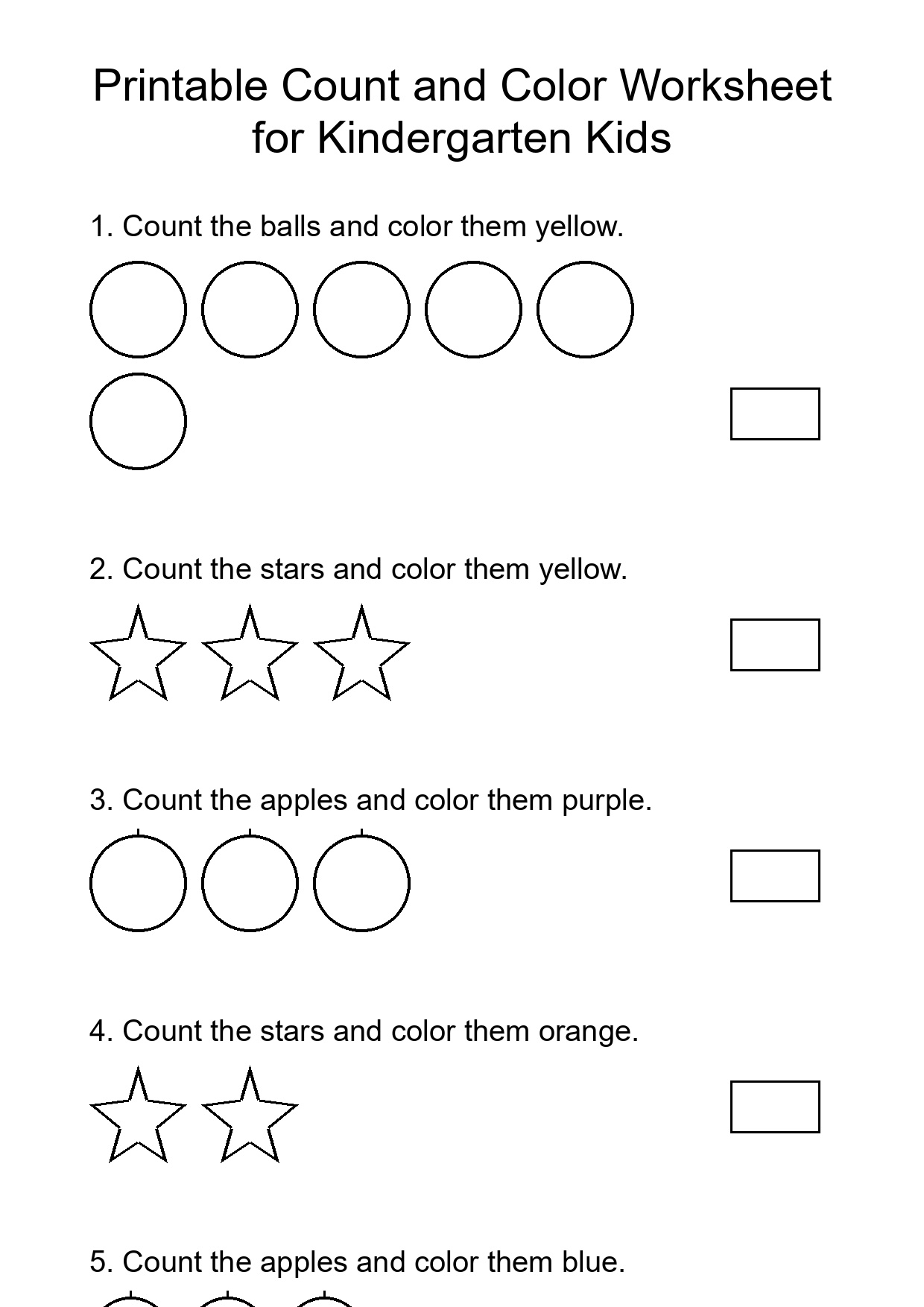 Printable Count and Color Worksheet for Kindergarten Kids