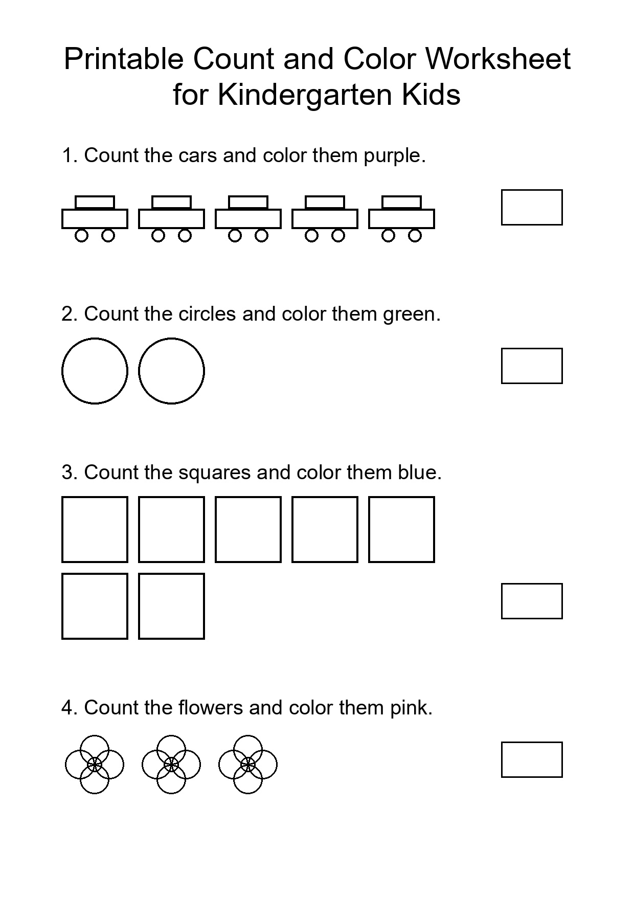 Printable Count and Color Worksheet for Kindergarten Kids