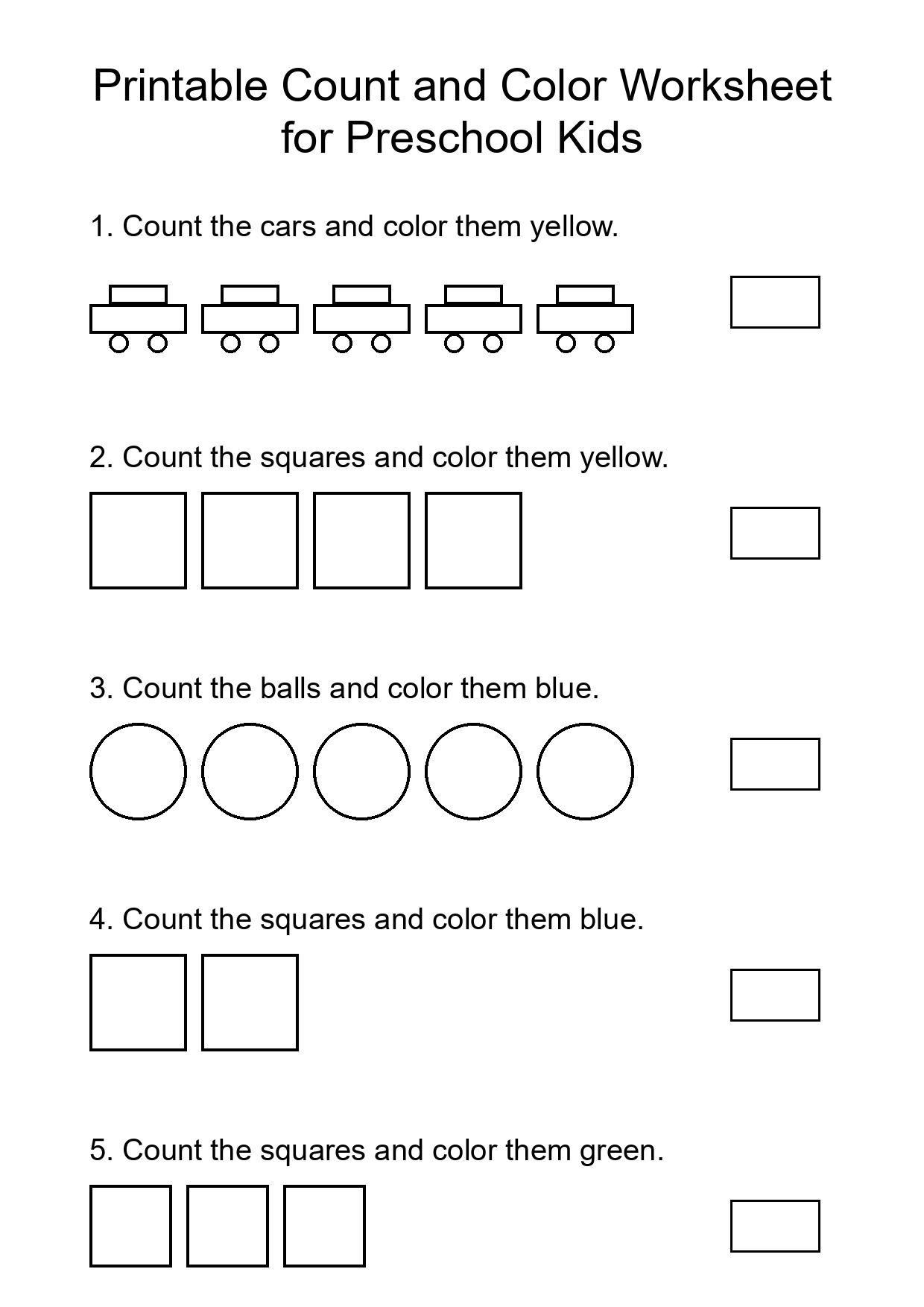 Printable Count and Color Worksheet for Preschool Kids