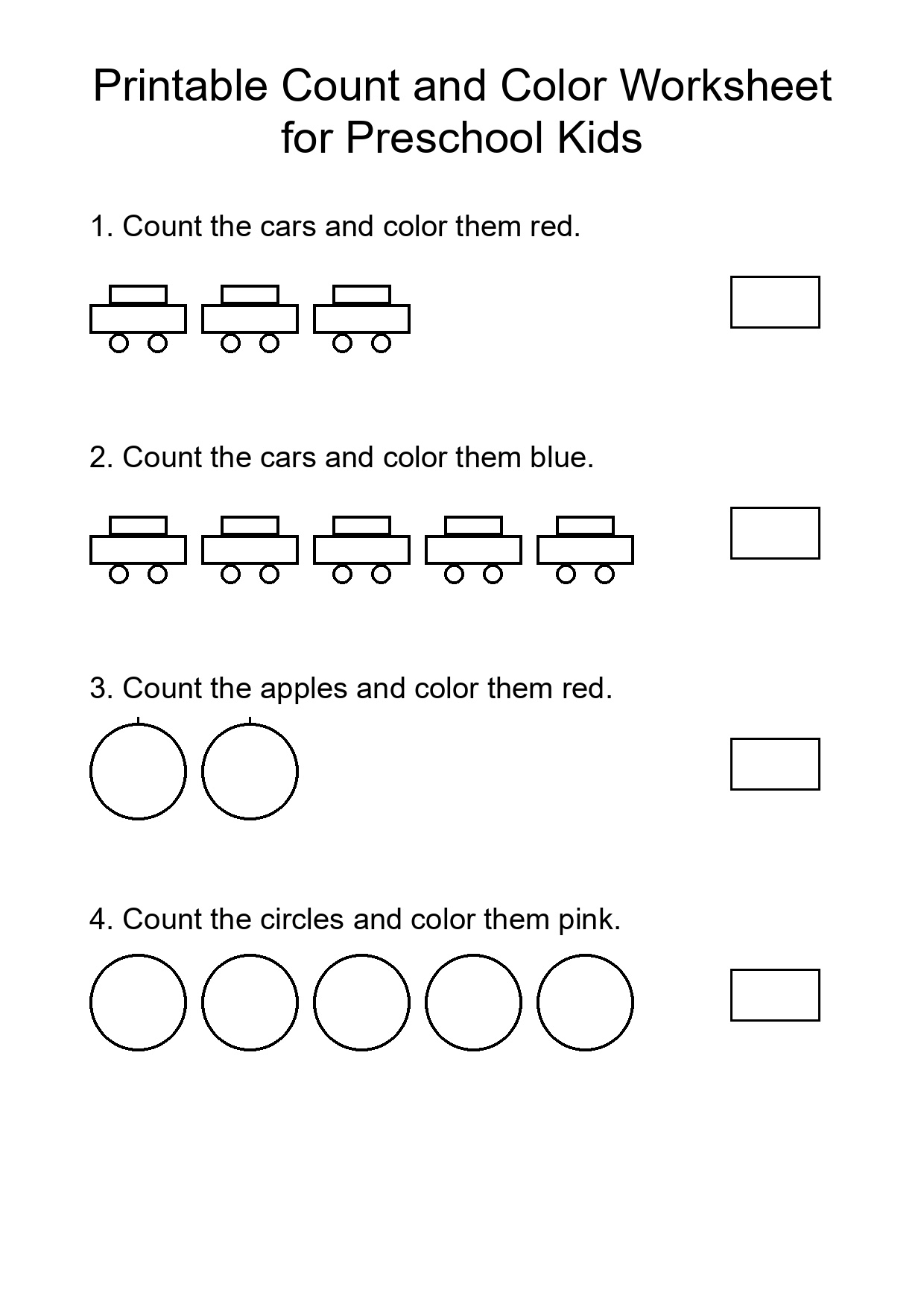Printable Count and Color Worksheet for Preschool Kids