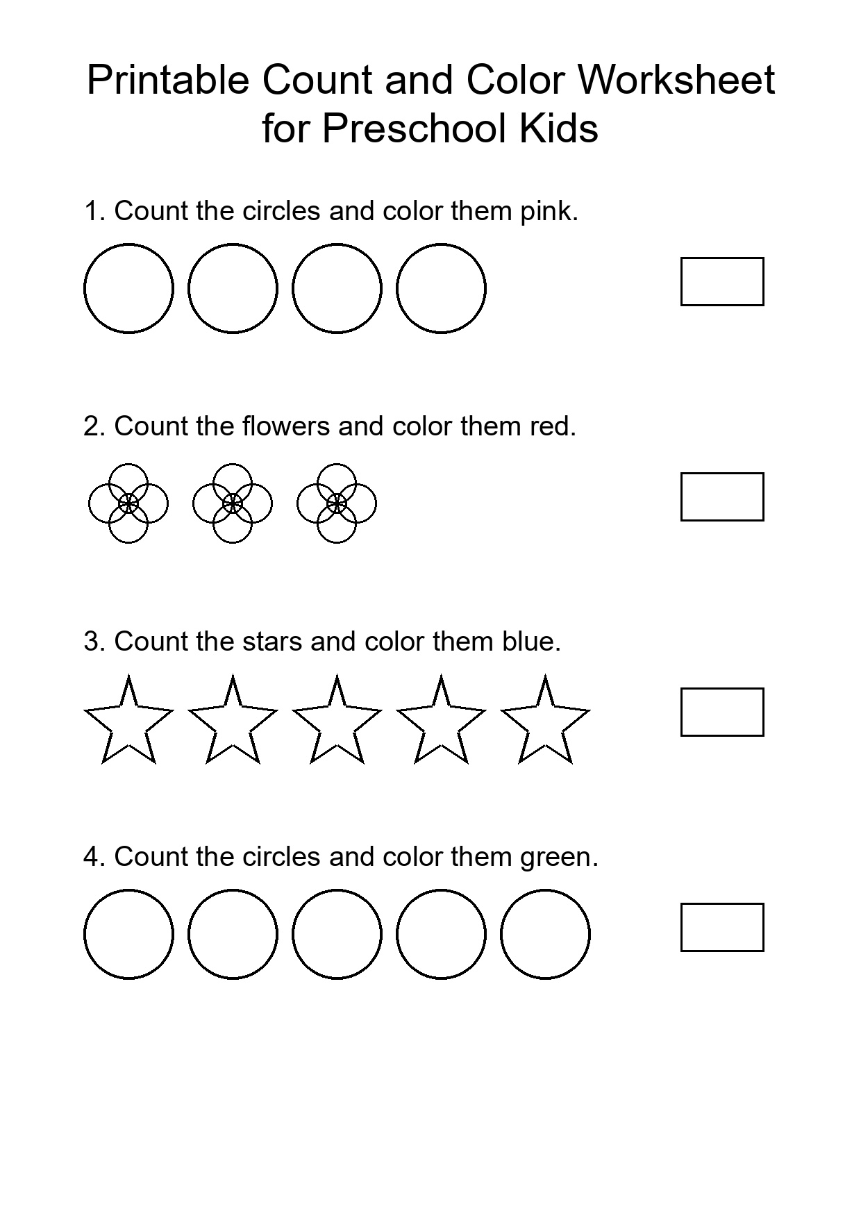 Printable Count and Color Worksheet for Preschool Kids