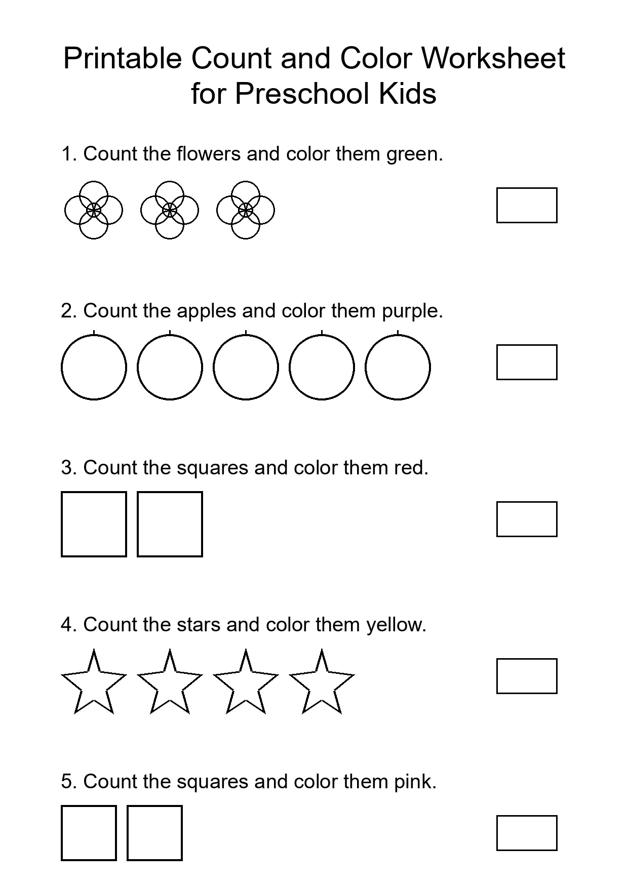 Printable Count and Color Worksheet for Preschool Kids