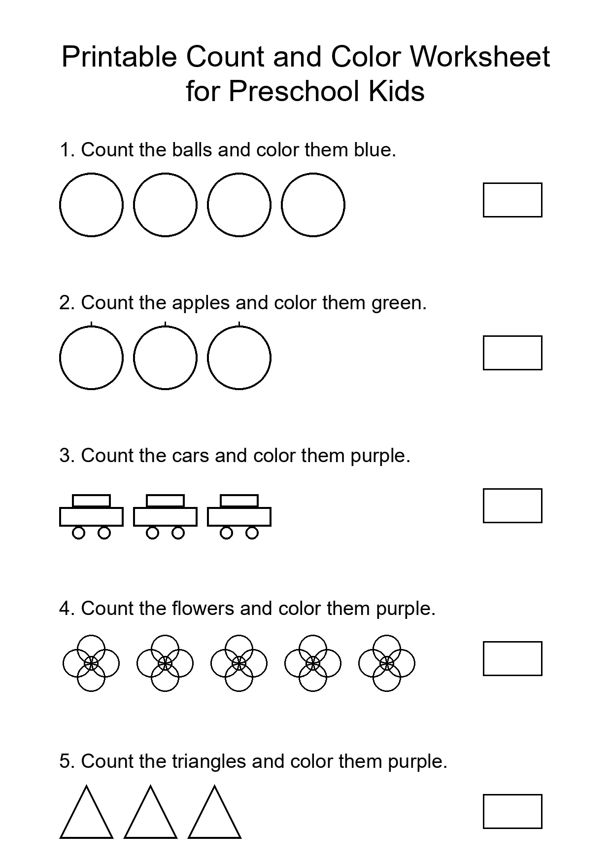 Printable Count and Color Worksheet for Preschool Kids