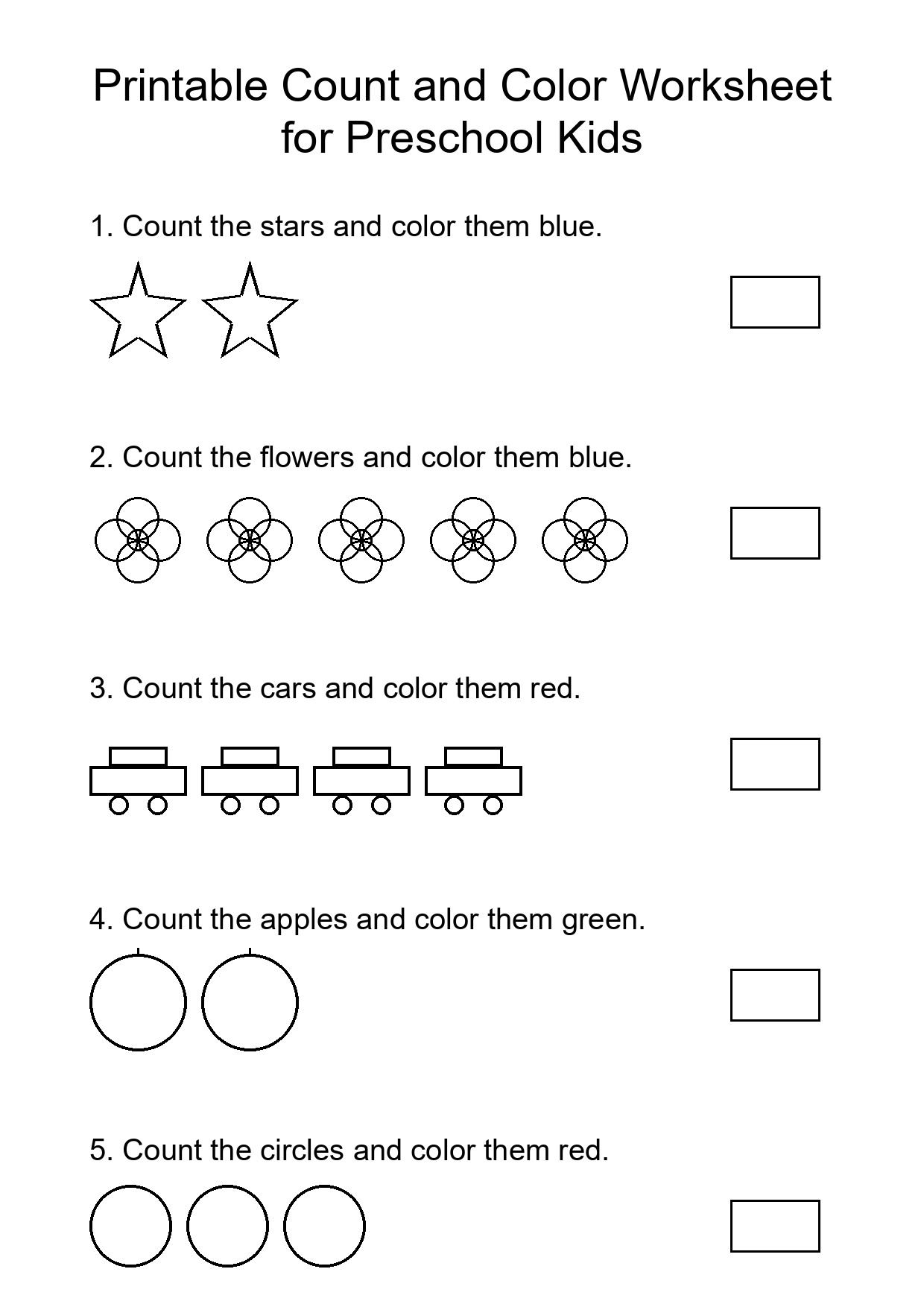 Printable Count and Color Worksheet for Preschool Kids