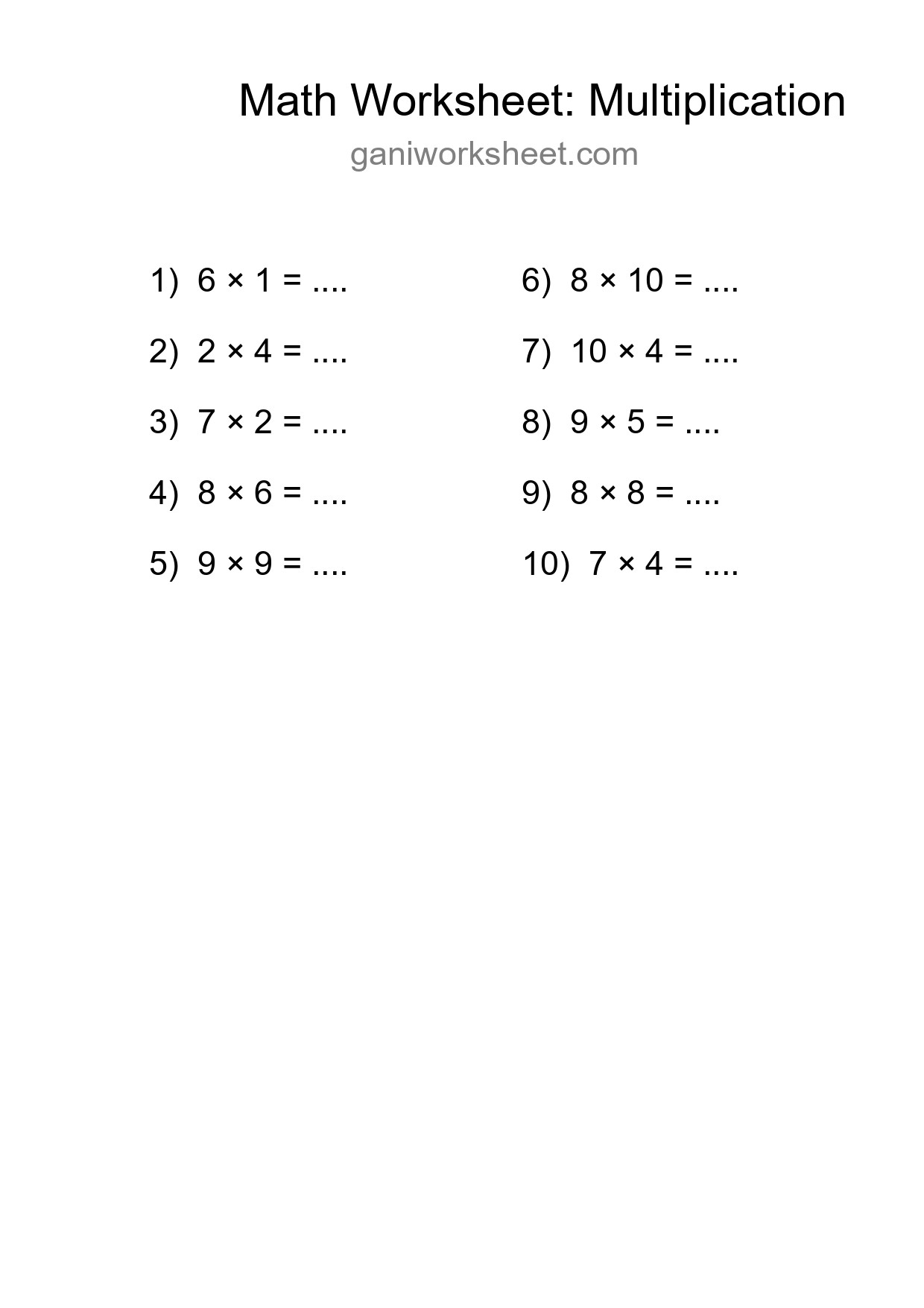 Printable Free 10 Multiplication Math Worksheet For Grade 1 - Part 1097