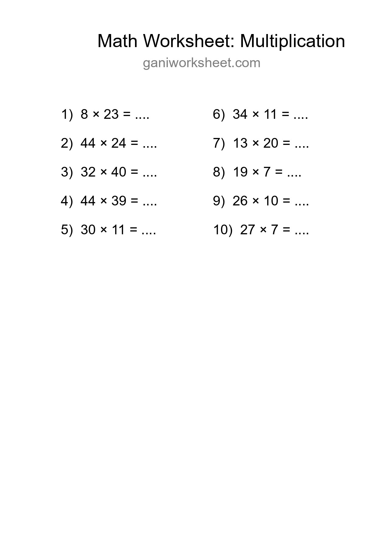 Printable Free 10 Multiplication Math Worksheet For Grade 2 - Part 1527