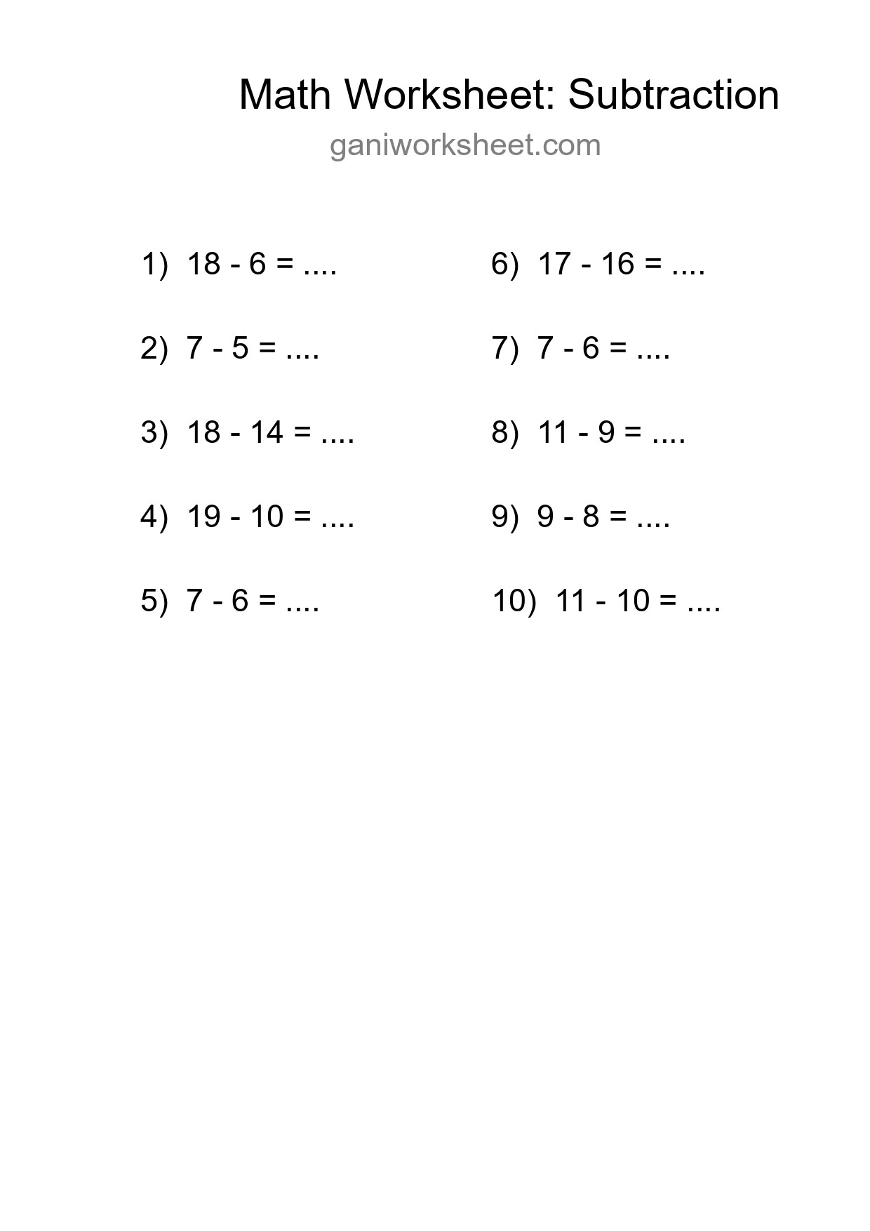 Printable Free 10 Subtraction Math Worksheet For Grade 2 - Part 1338
