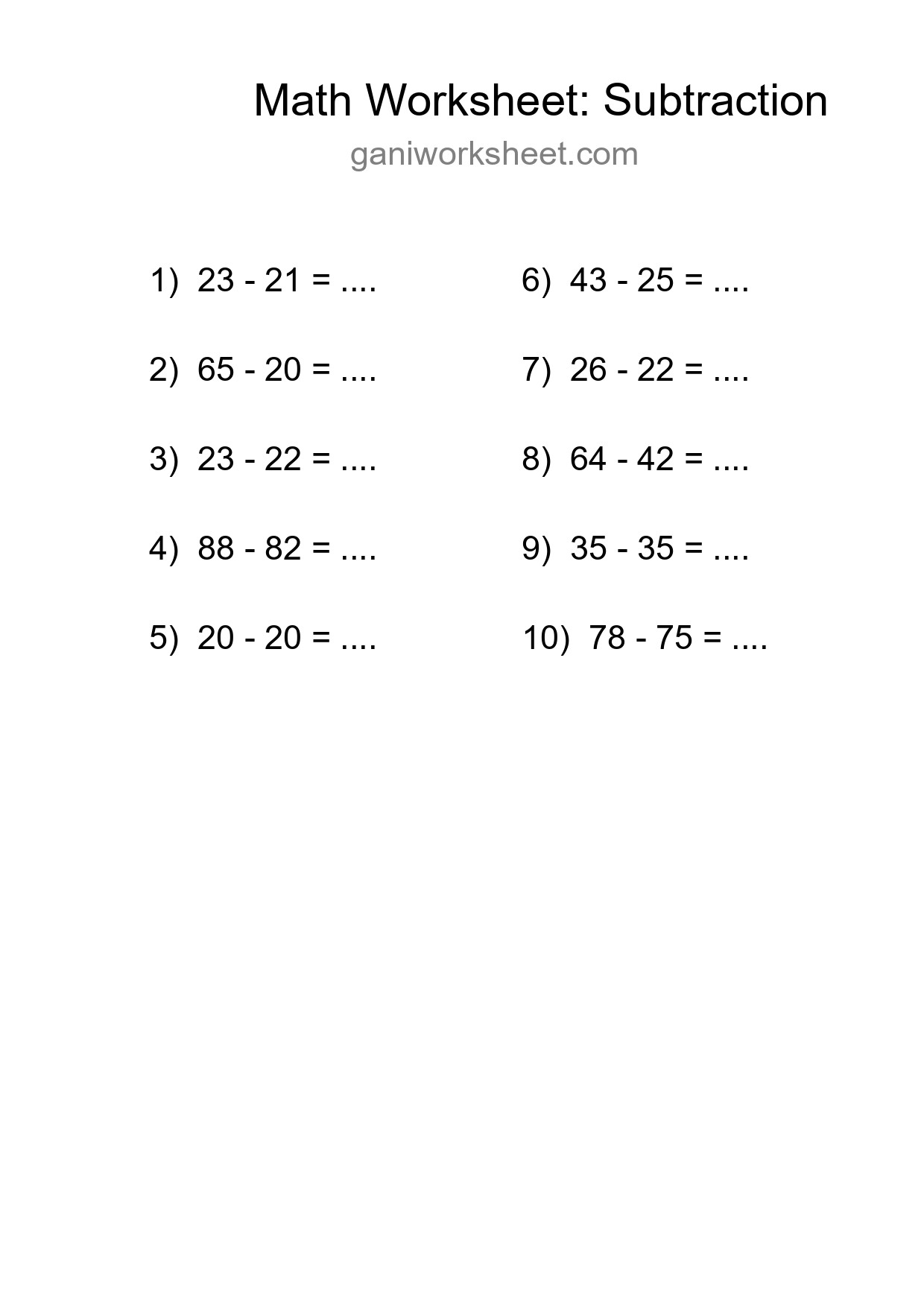 Printable Free 10 Subtraction Math Worksheet For Grade 3 - Part 1168