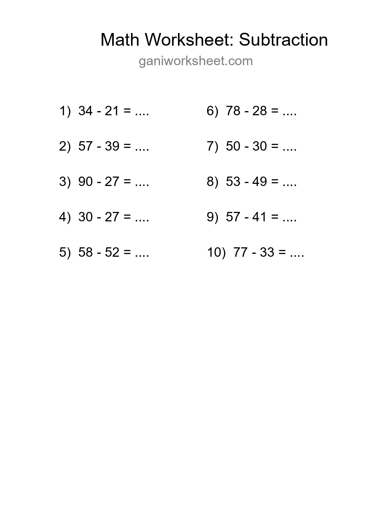 Printable Free 10 Subtraction Math Worksheet For Grade 3 - Part 1698