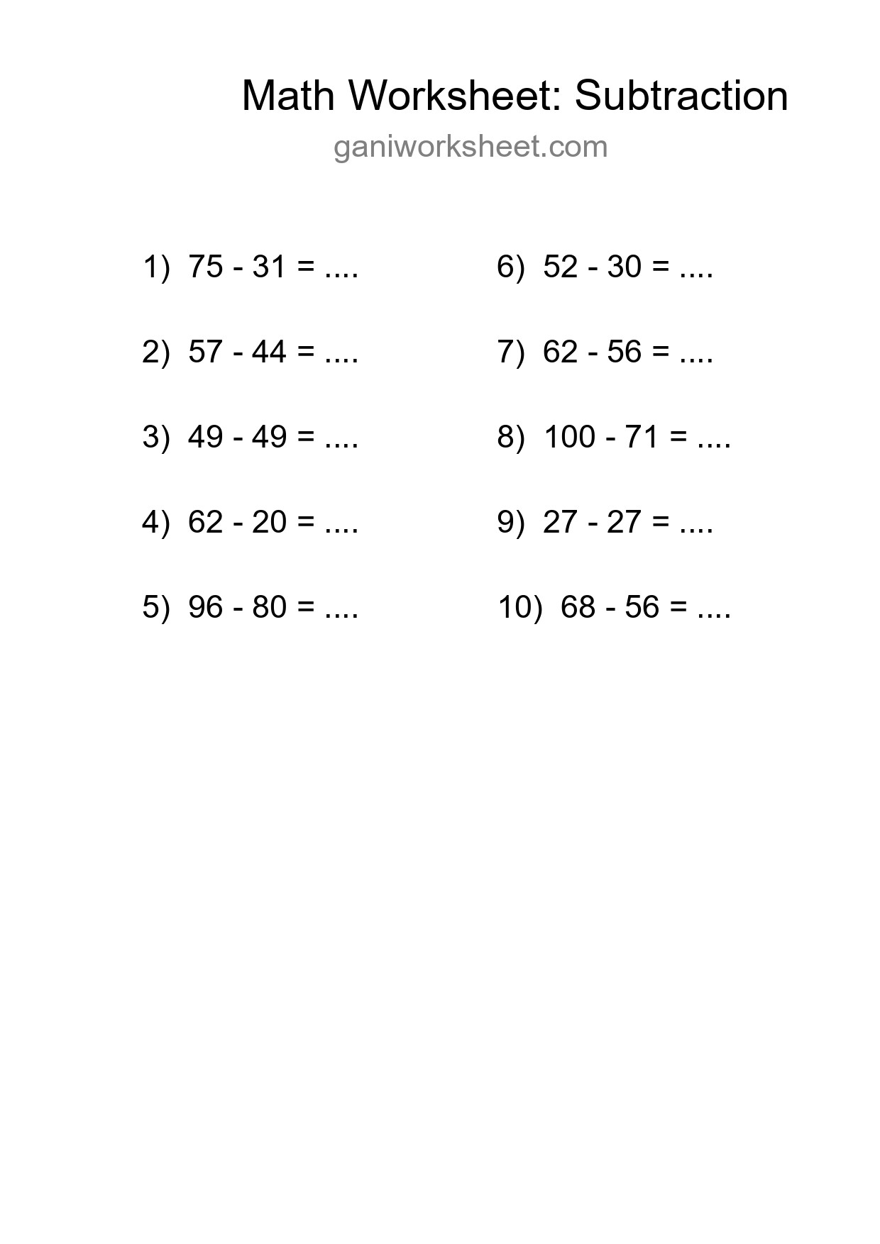 Printable Free 10 Subtraction Math Worksheet For Grade 3 - Part 678