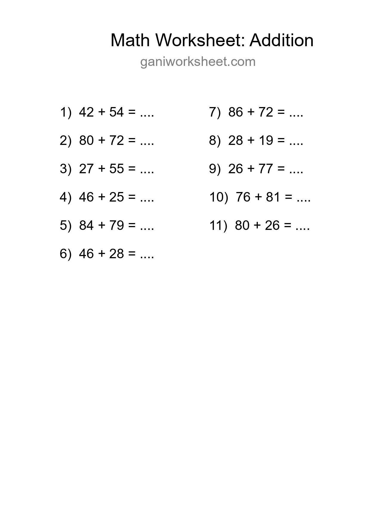 Printable Free 11 Addition Math Worksheet For Grade 3 - Part 391