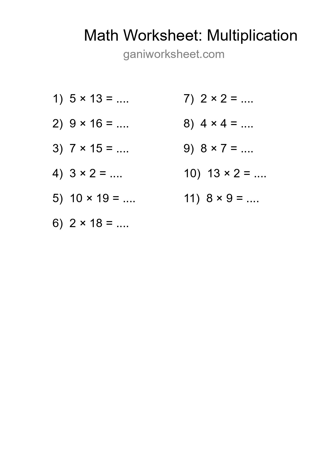 Printable Free 11 Multiplication Math Worksheet For Grade 2 - Part 167