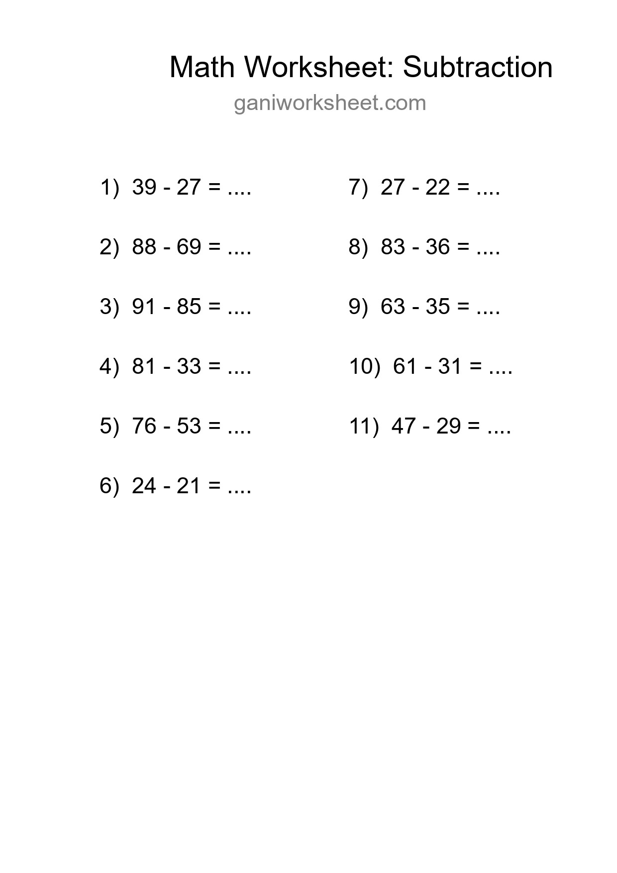 Printable Free 11 Subtraction Math Worksheet For Grade 3 - Part 1718