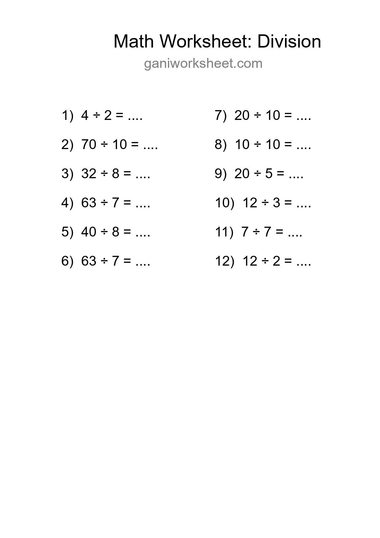 Printable Free 12 Division Math Worksheet For Grade 1 - Part 1374