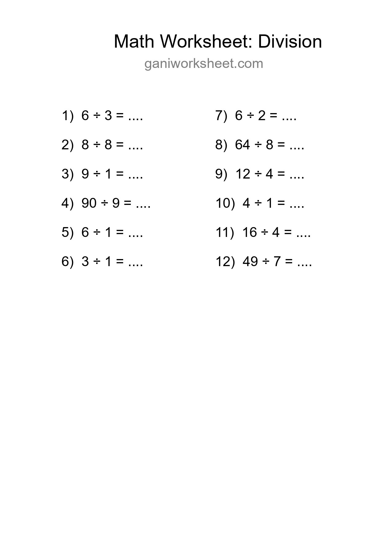 Printable Free 12 Division Math Worksheet For Grade 1 - Part 54
