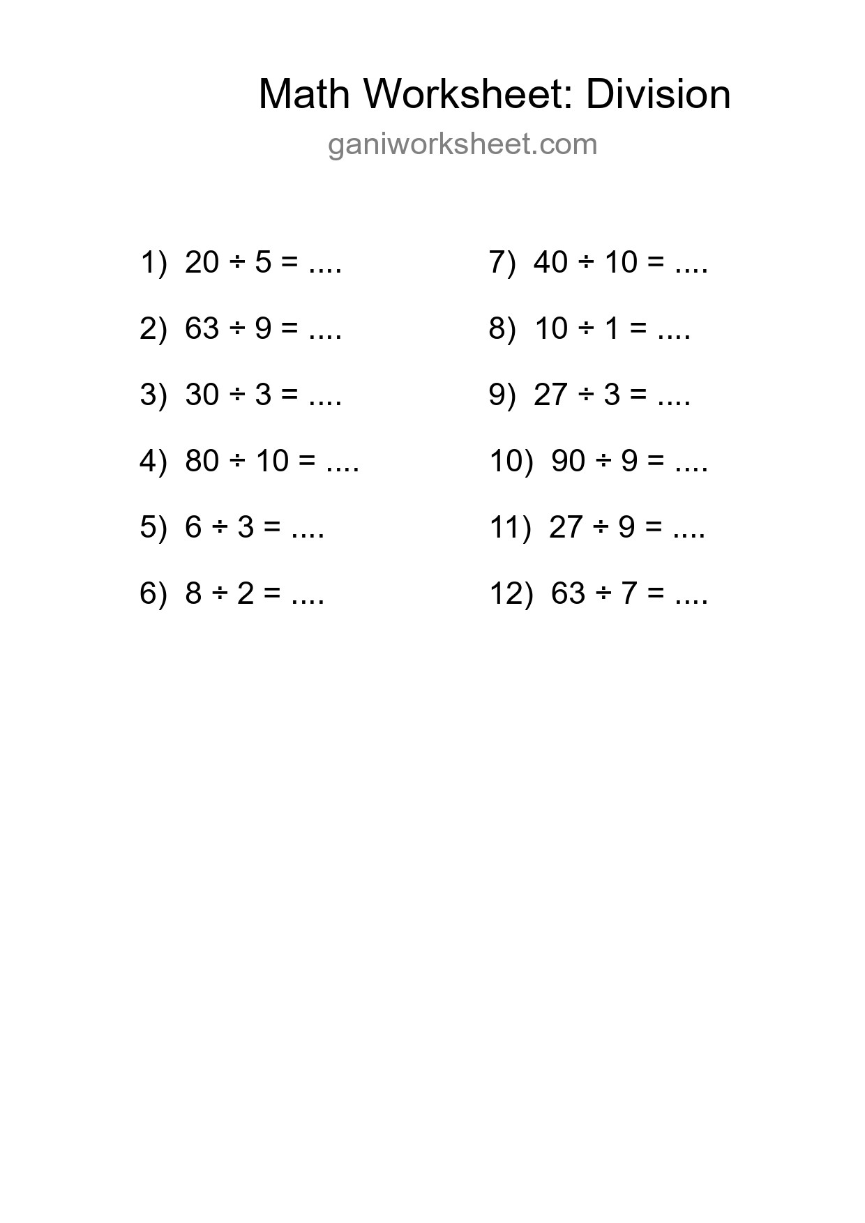 Printable Free 12 Division Math Worksheet For Grade 1 - Part 764