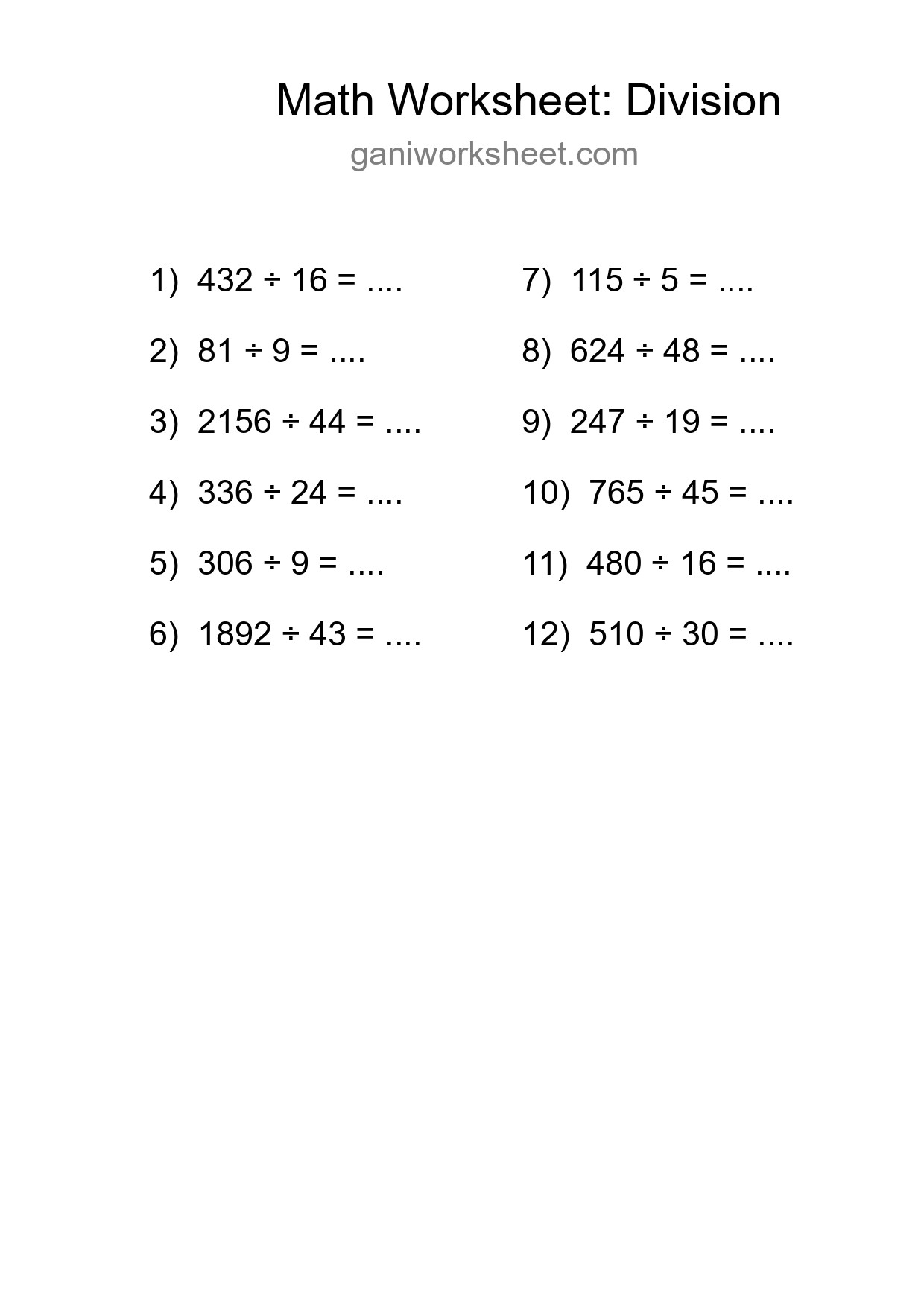Printable Free 12 Division Math Worksheet For Grade 2 - Part 1044