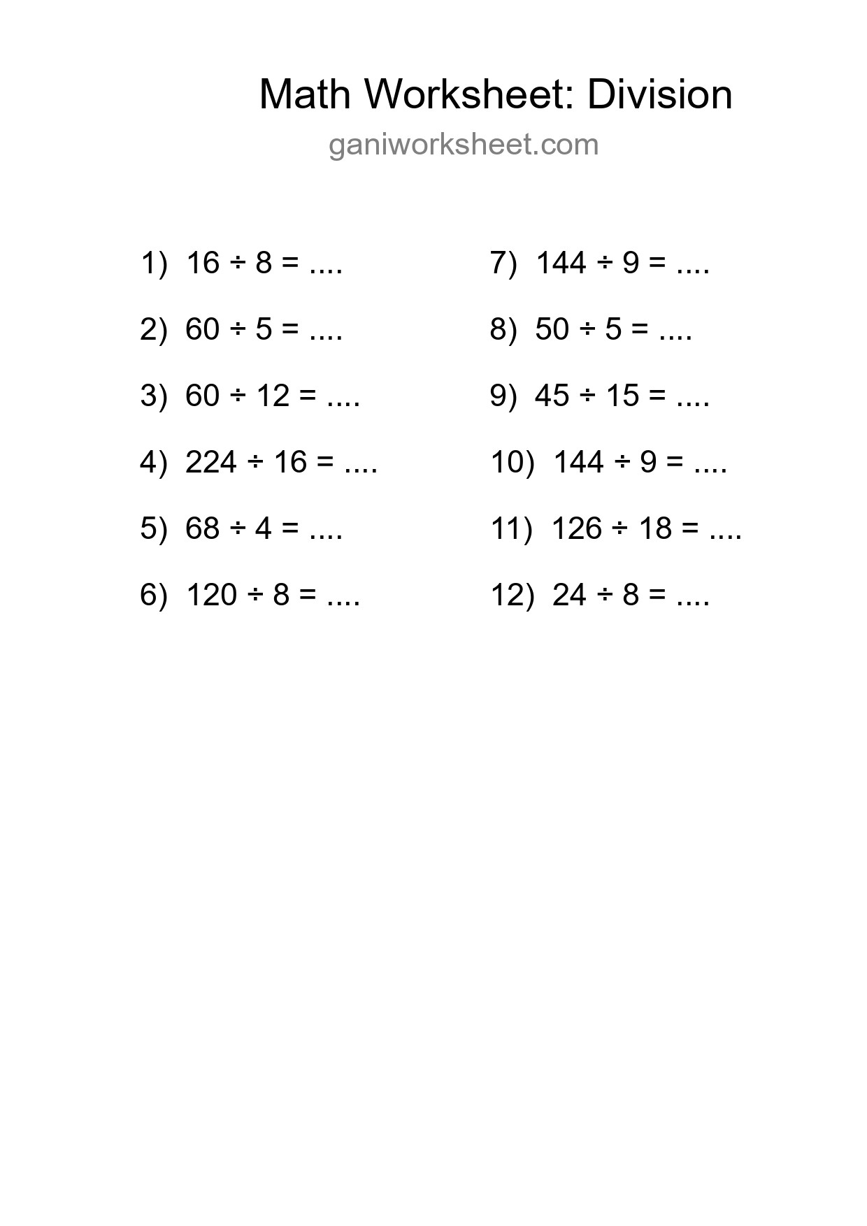 Printable Free 12 Division Math Worksheet For Grade 2 - Part 1434