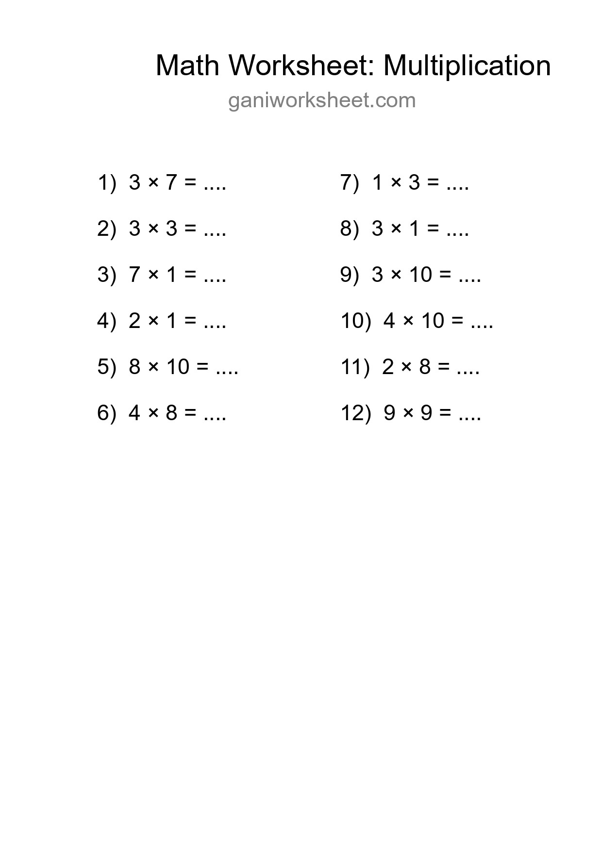 Printable Free 12 Multiplication Math Worksheet For Grade 1 - Part 317