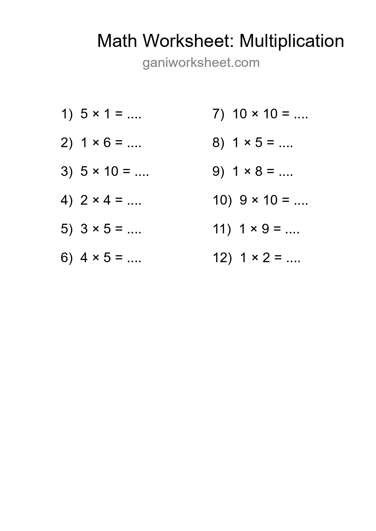 Printable Free 12 Multiplication Math Worksheet For Grade 1 - Part 687
