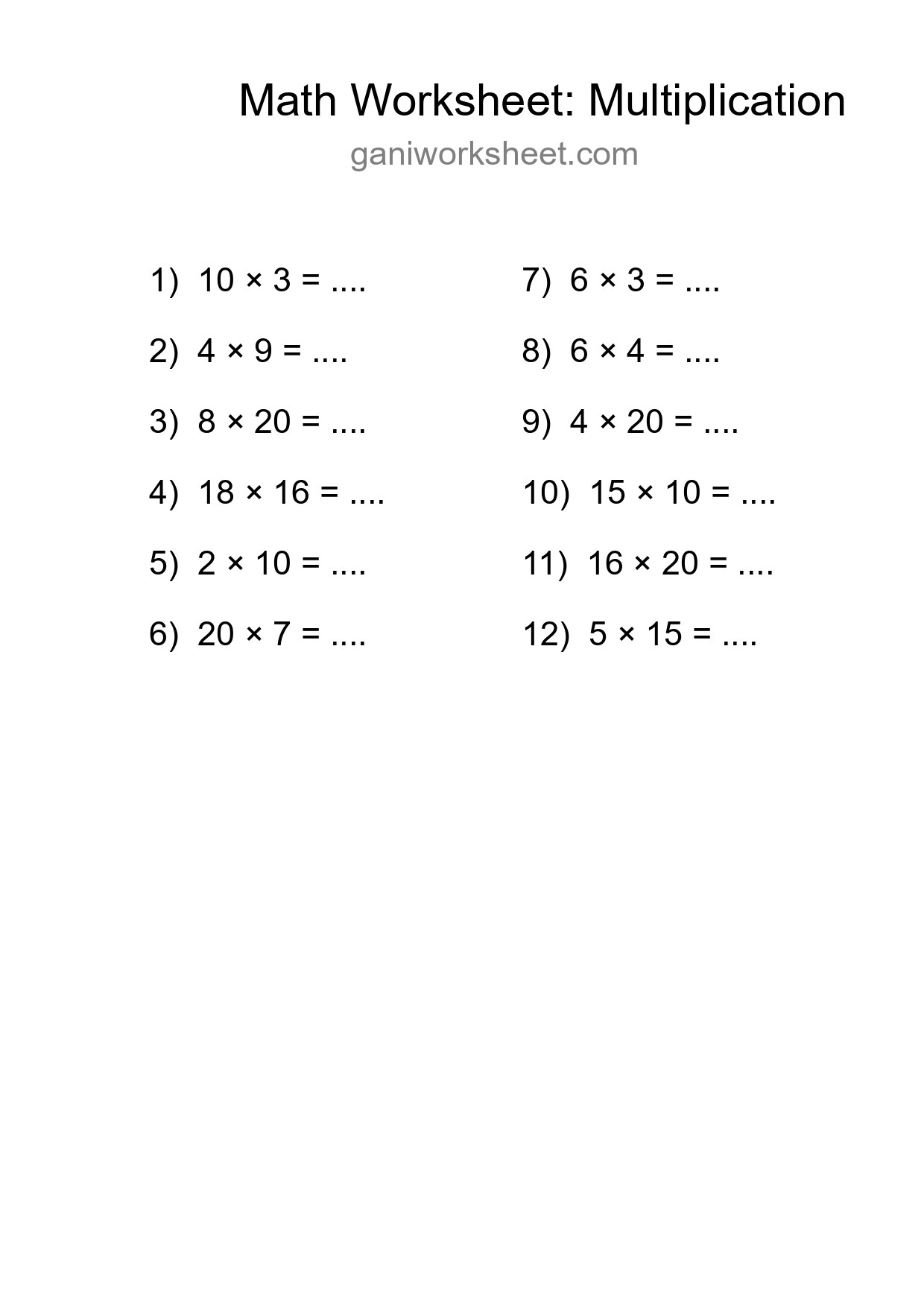 Printable Free 12 Multiplication Math Worksheet For Grade 2 - Part 1177