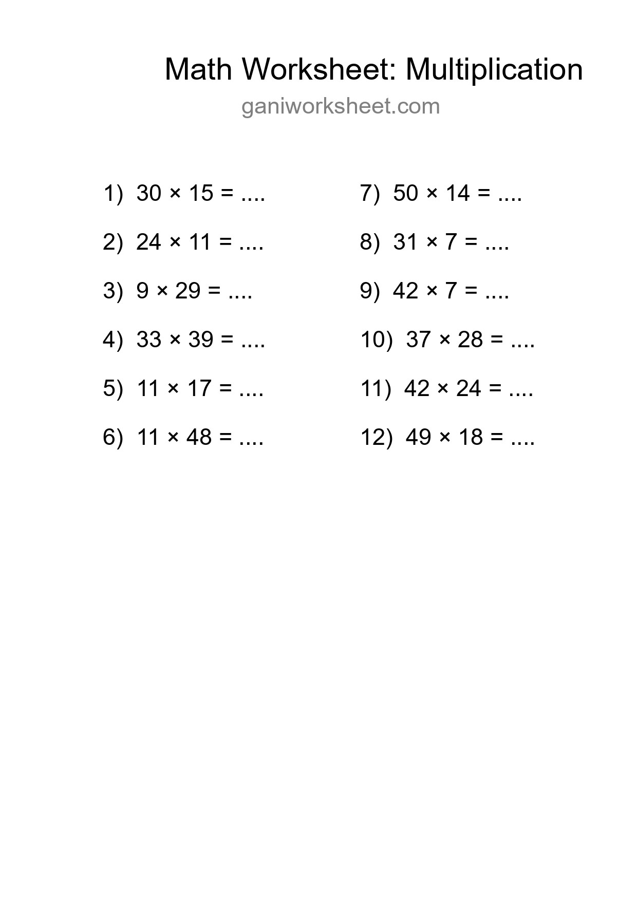 Printable Free 12 Multiplication Math Worksheet For Grade 2 - Part 1757