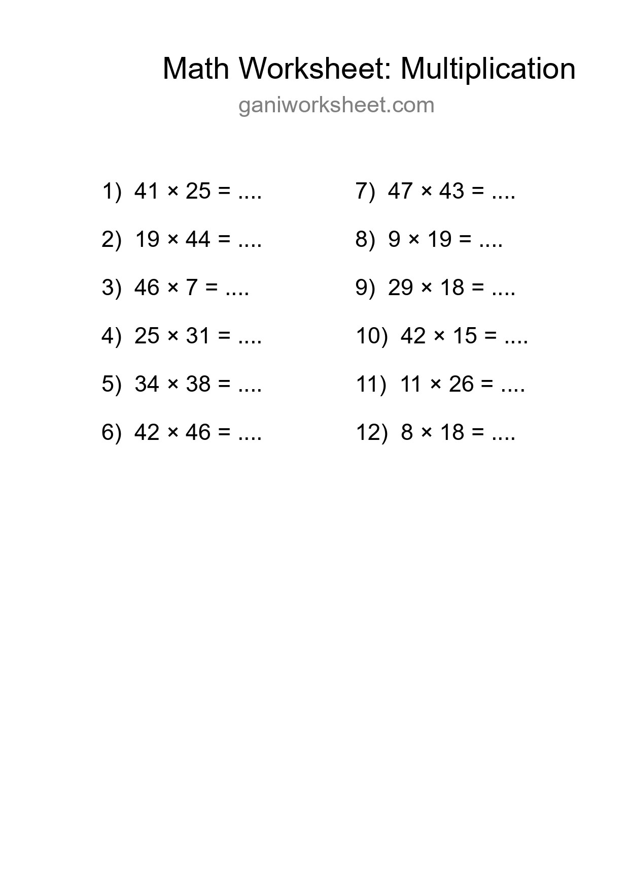 Printable Free 12 Multiplication Math Worksheet For Grade 2 - Part 277